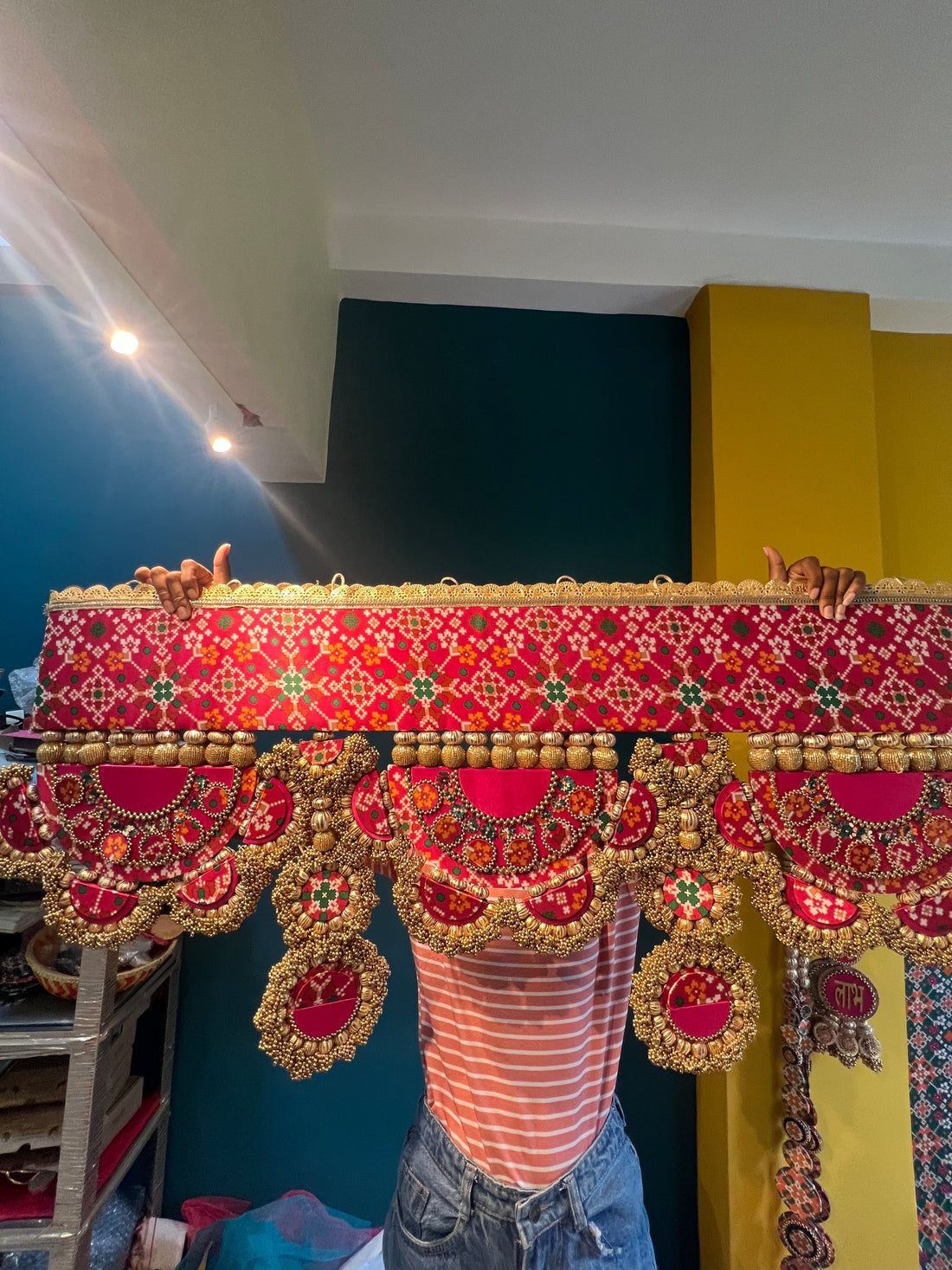 IBHI's AMBAJI TORAN: Classic Pink & Orange Navratna Patola