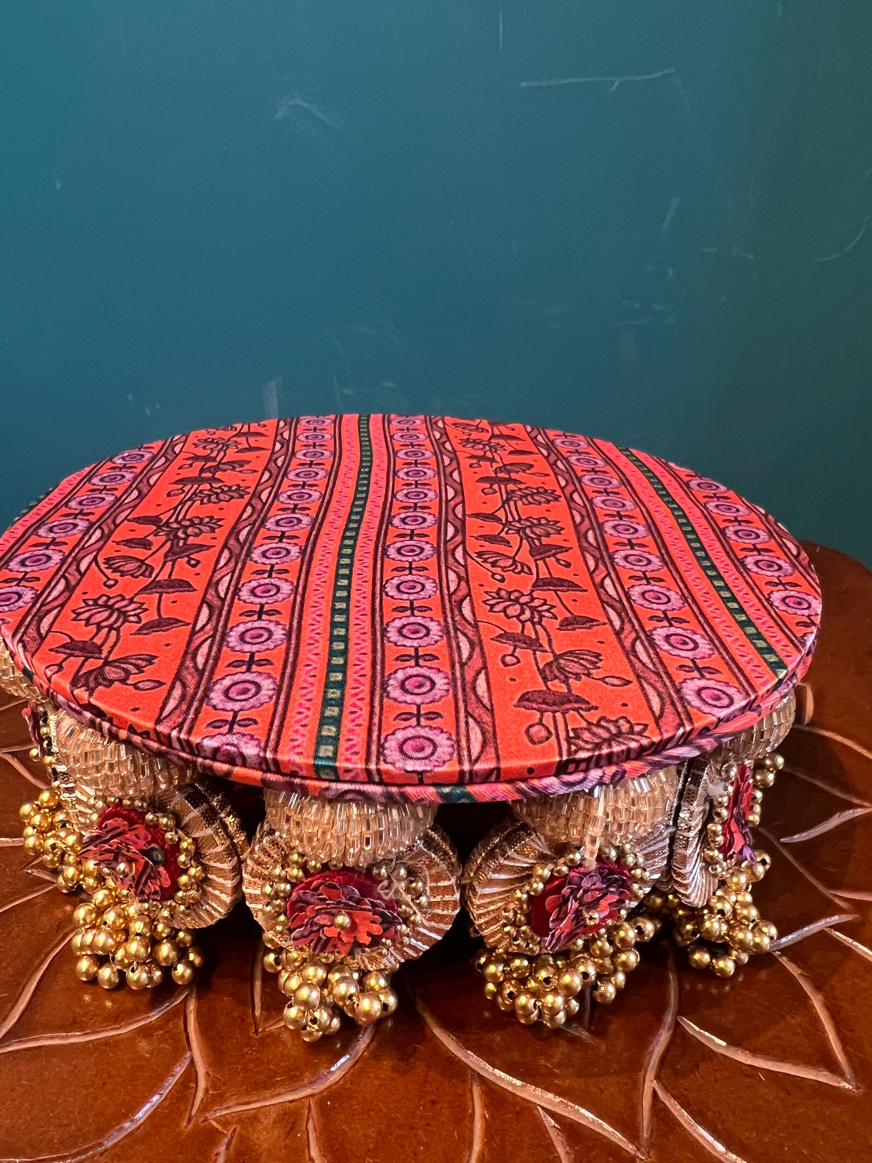 Signature Lumba Vermillion Congruous Divine Pichwai Dangler Platter: 7 inches