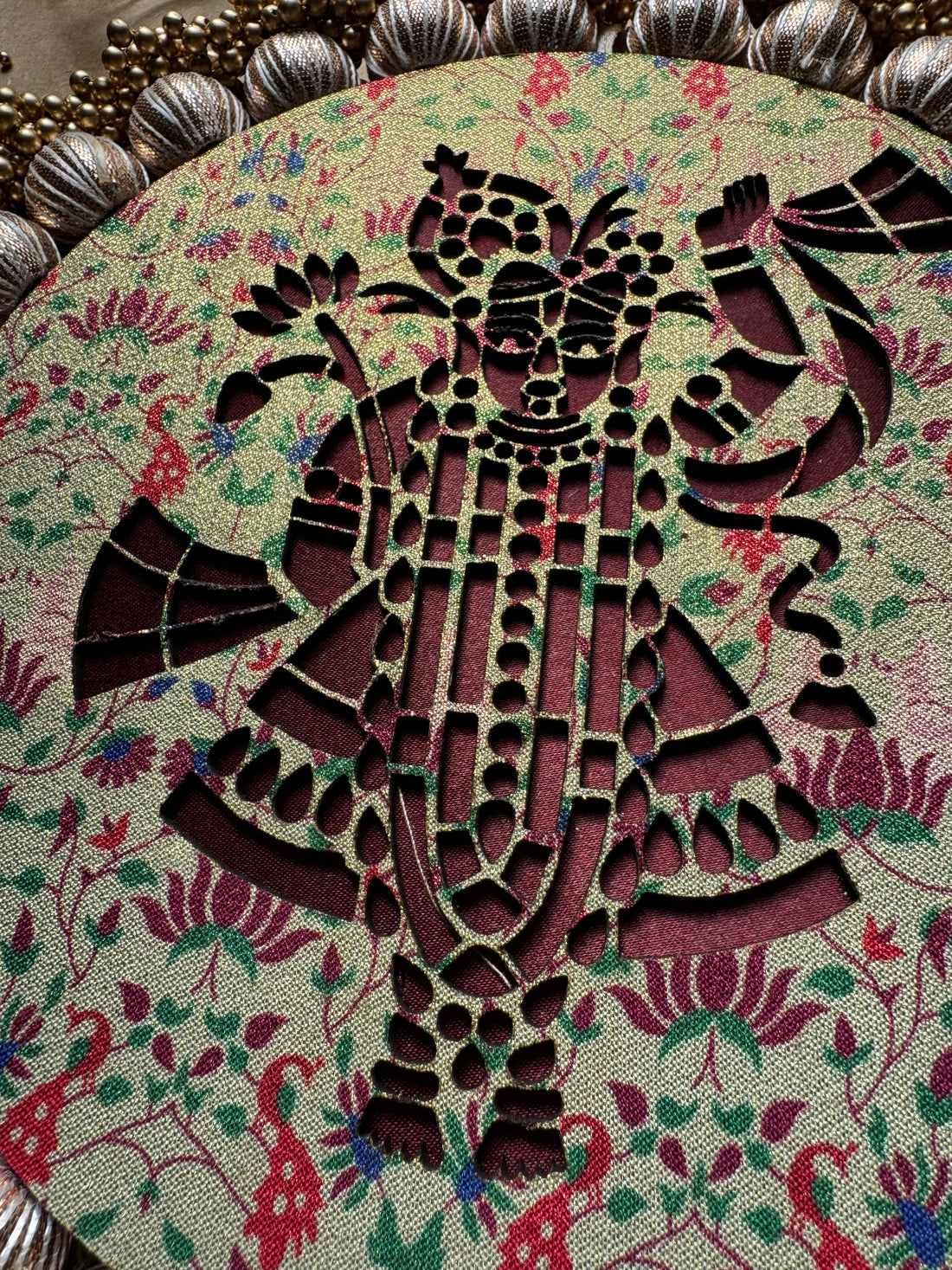 Shrinathji Platter: Pistachio Kamal Paithani