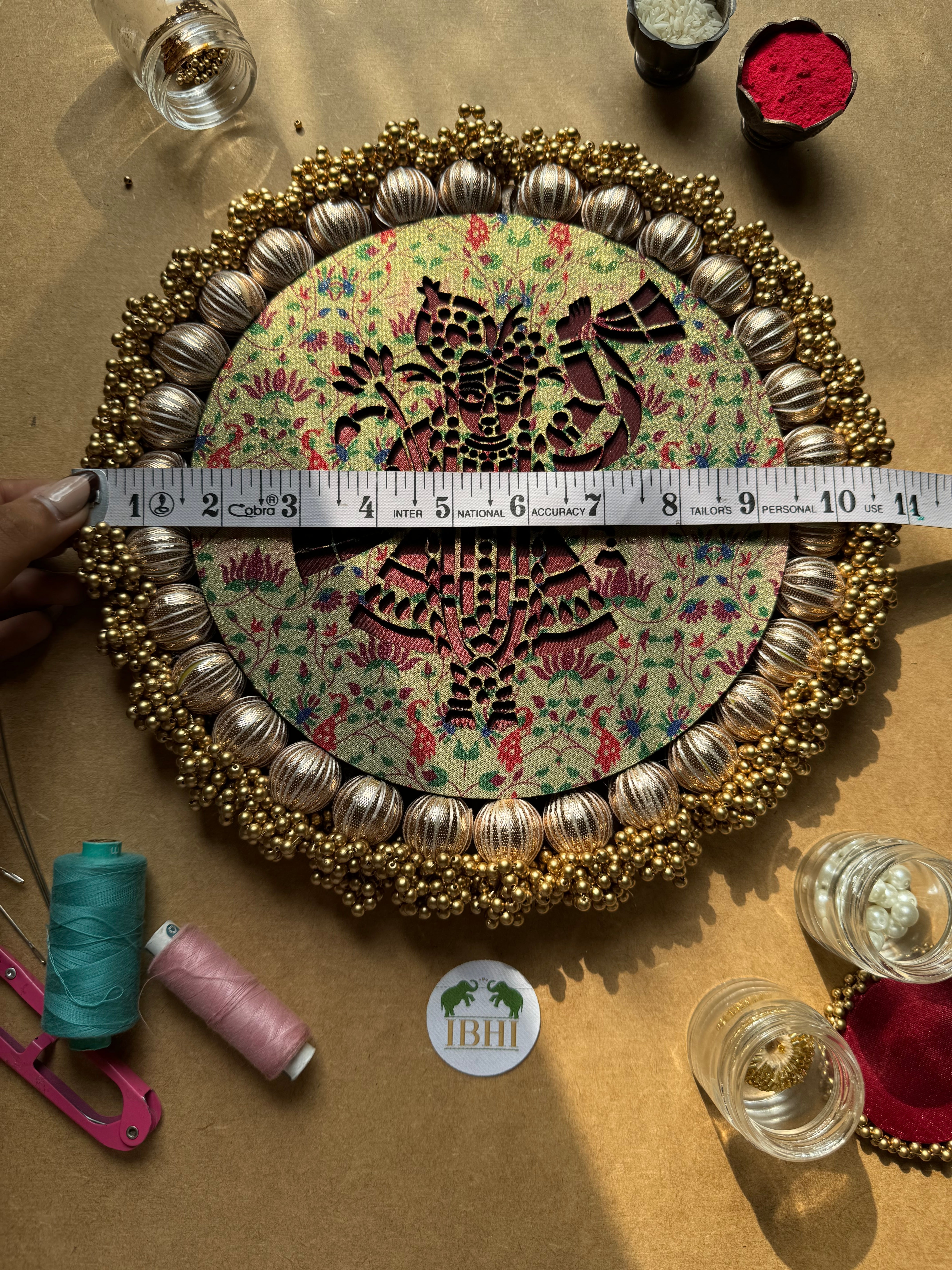 Shrinathji Platter: Pistachio Kamal Paithani