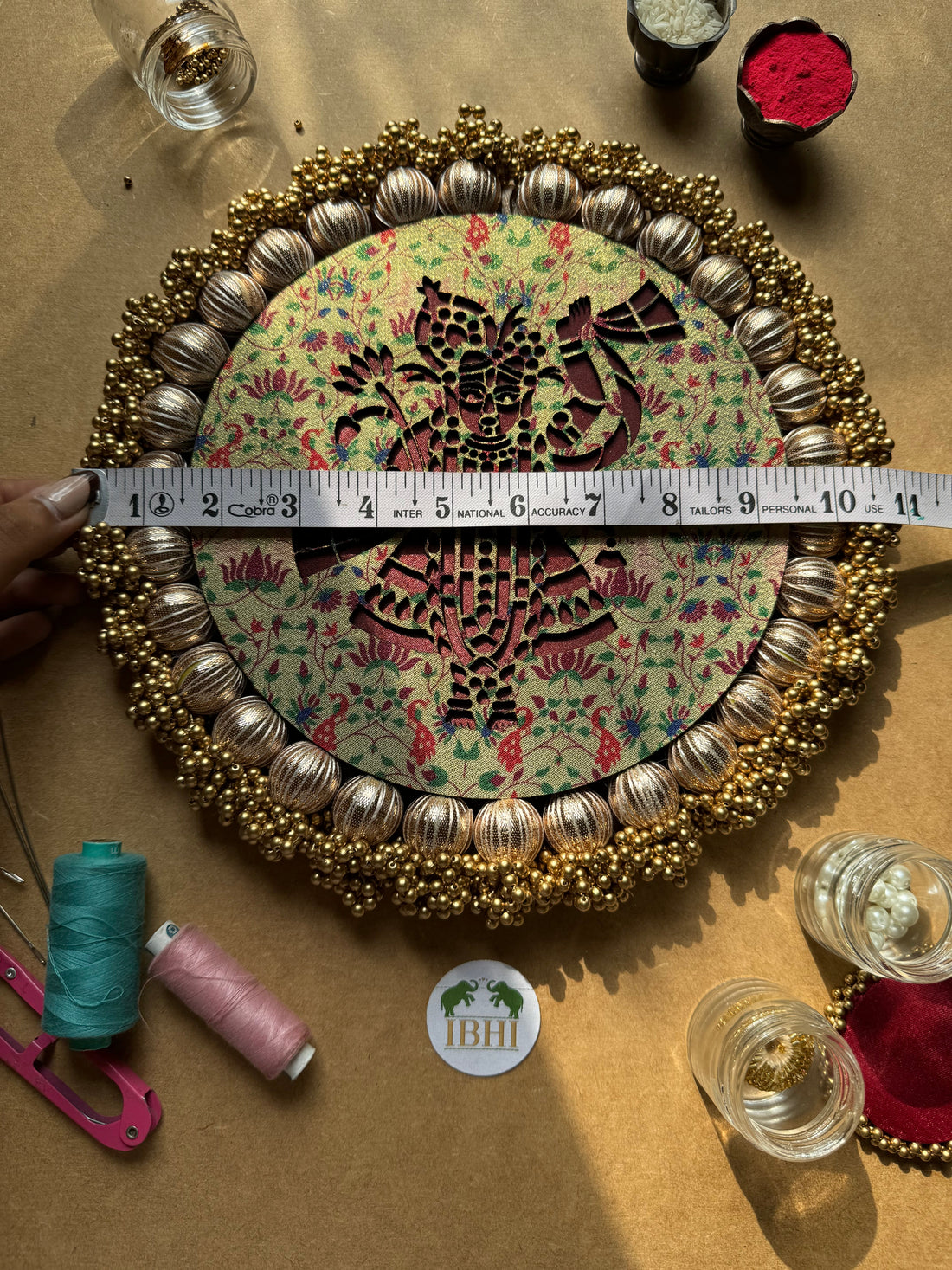 Shrinathji Platter: Pistachio Kamal Paithani