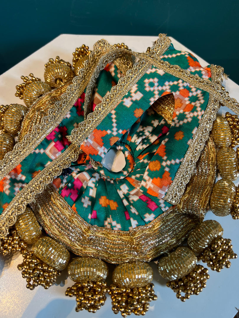 Beaded Lalji Poshak: Maroon Navratna Patola + OG Infloresence Divine Pichwai