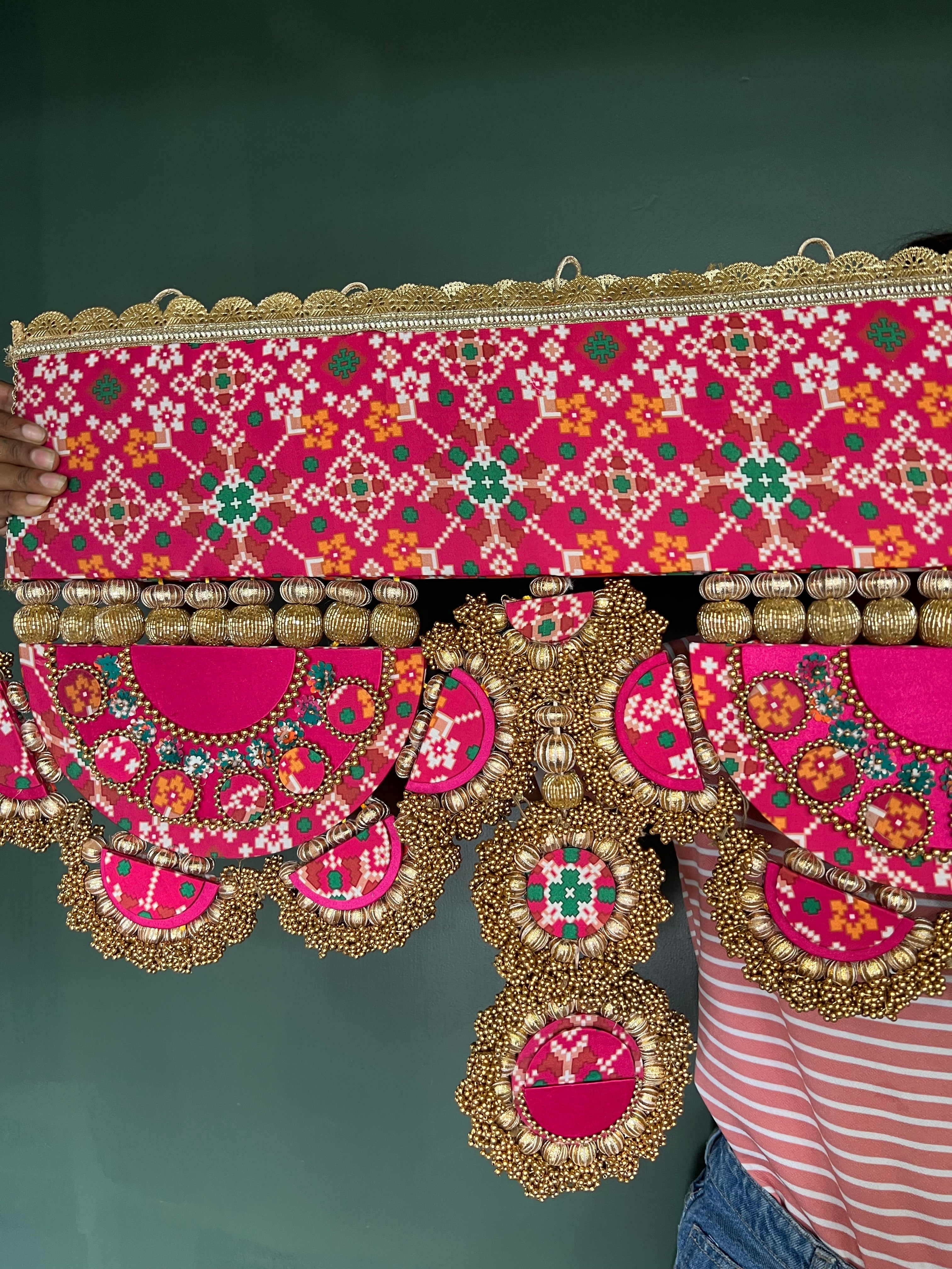 IBHI's AMBAJI TORAN: Classic Pink & Orange Navratna Patola