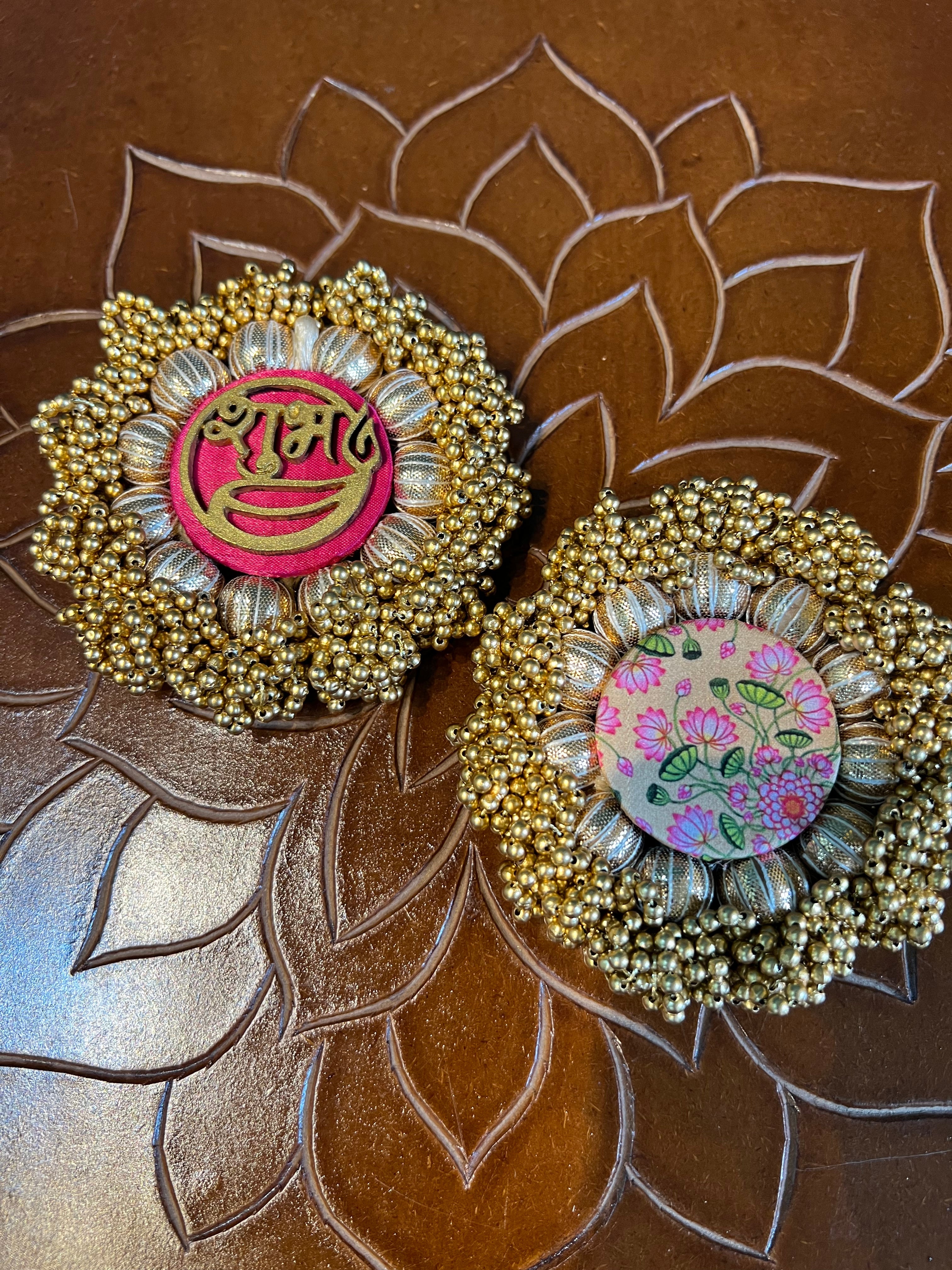 Shubh Labh Platters: Solid Pink +OG Inflorescence Divine Pichwai
