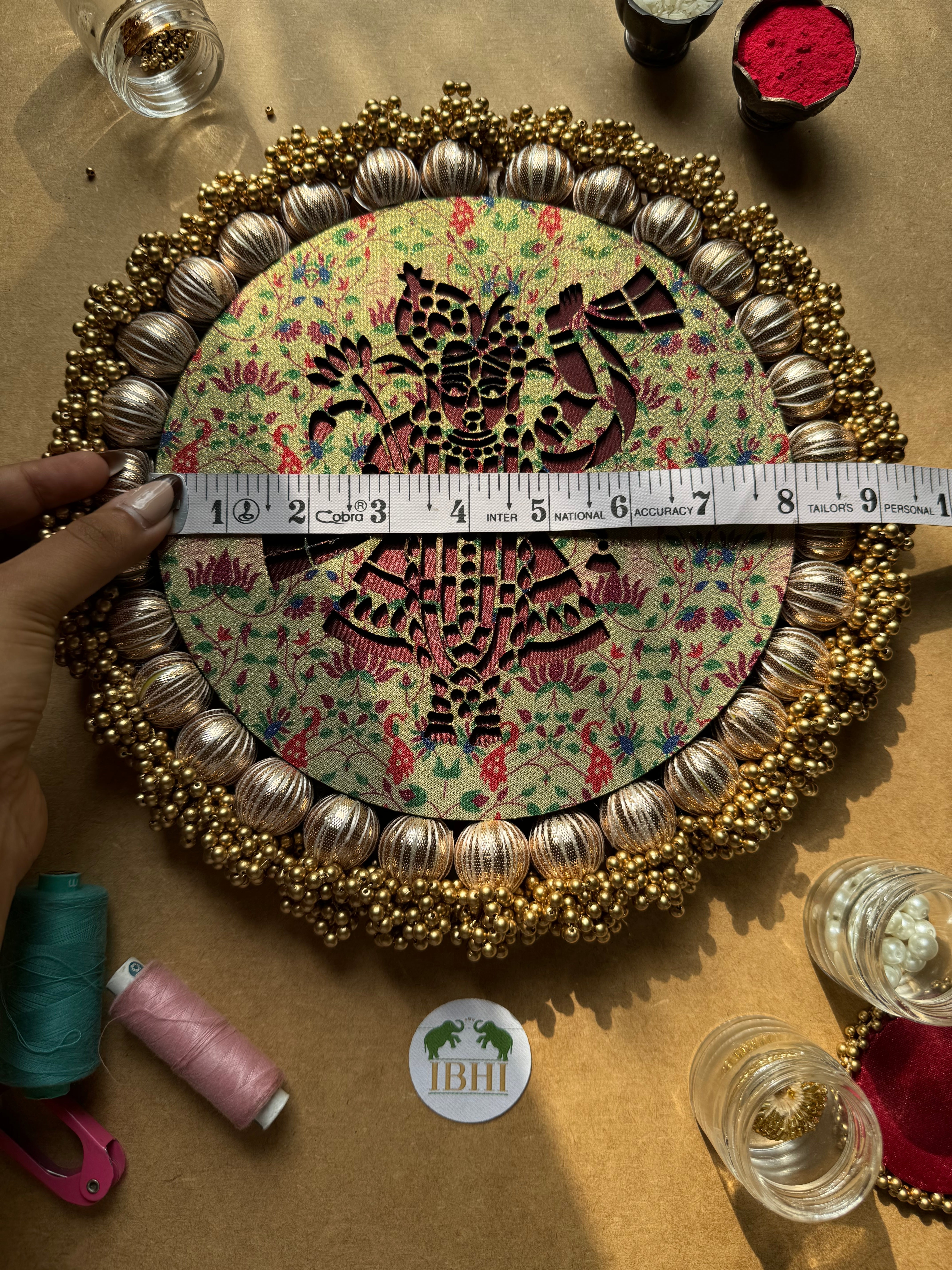 Shrinathji Platter: Pistachio Kamal Paithani