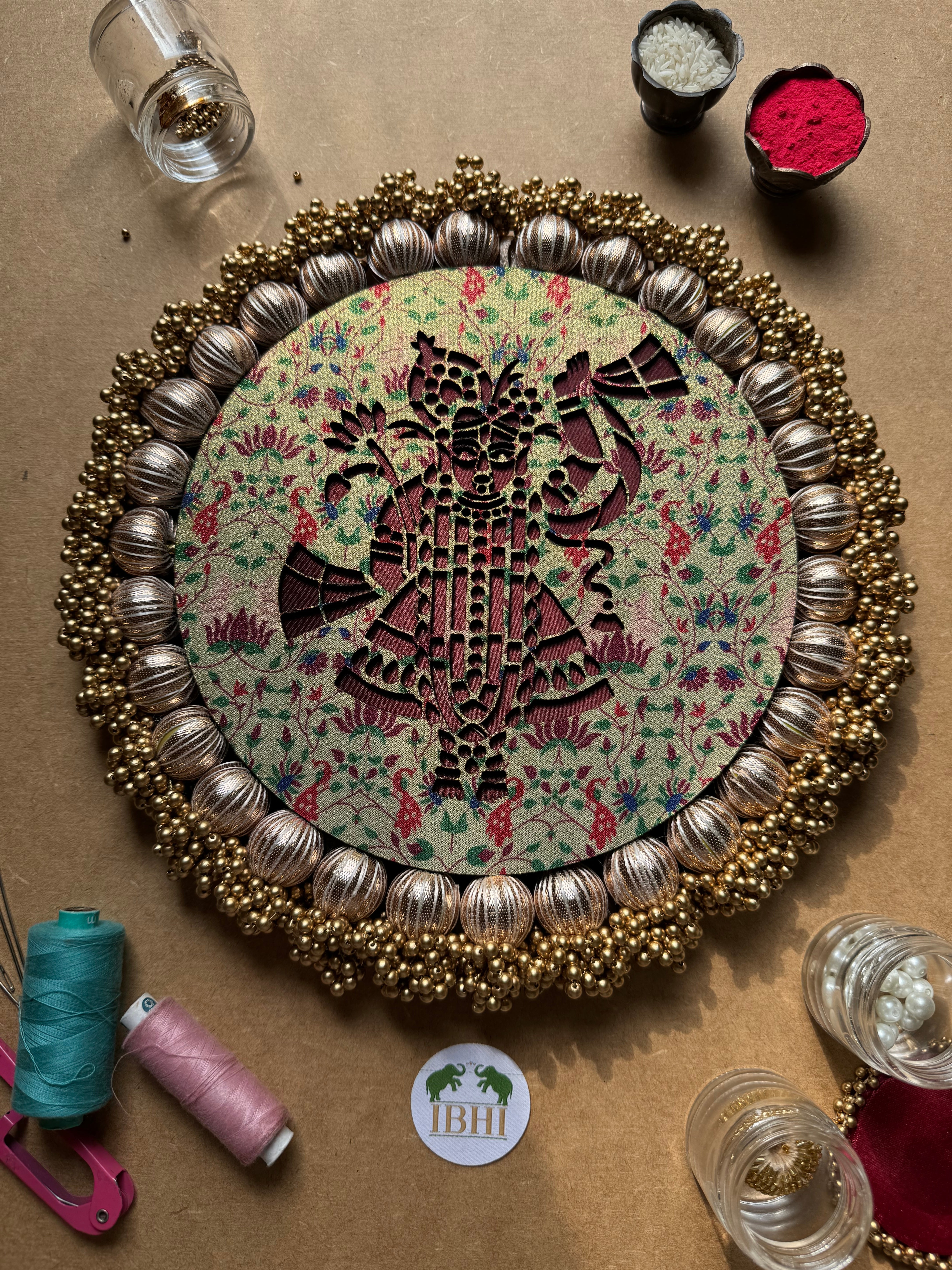 Shrinathji Platter: Pistachio Kamal Paithani
