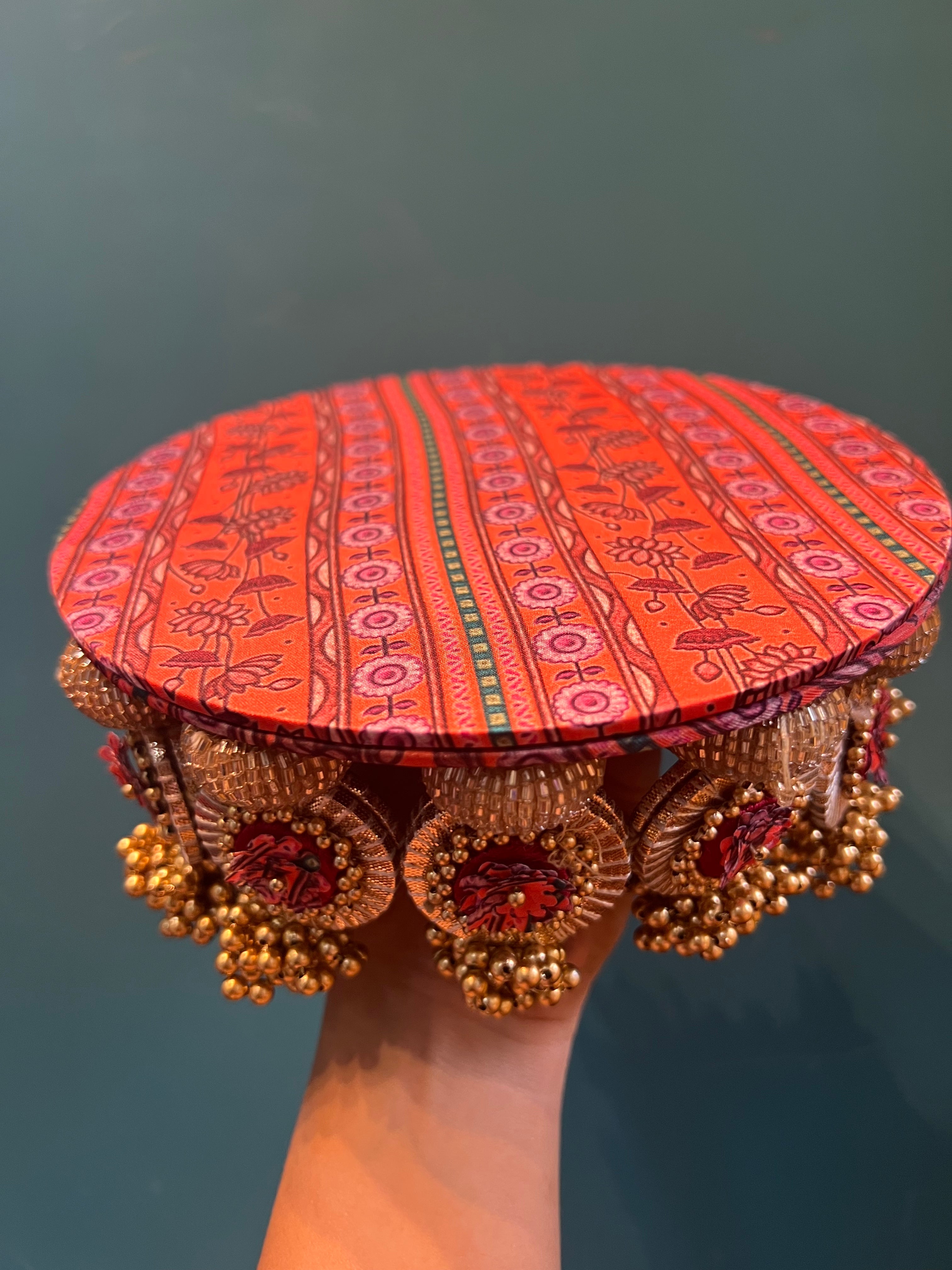 Signature Lumba Vermillion Congruous Divine Pichwai Dangler Platter: 7 inches