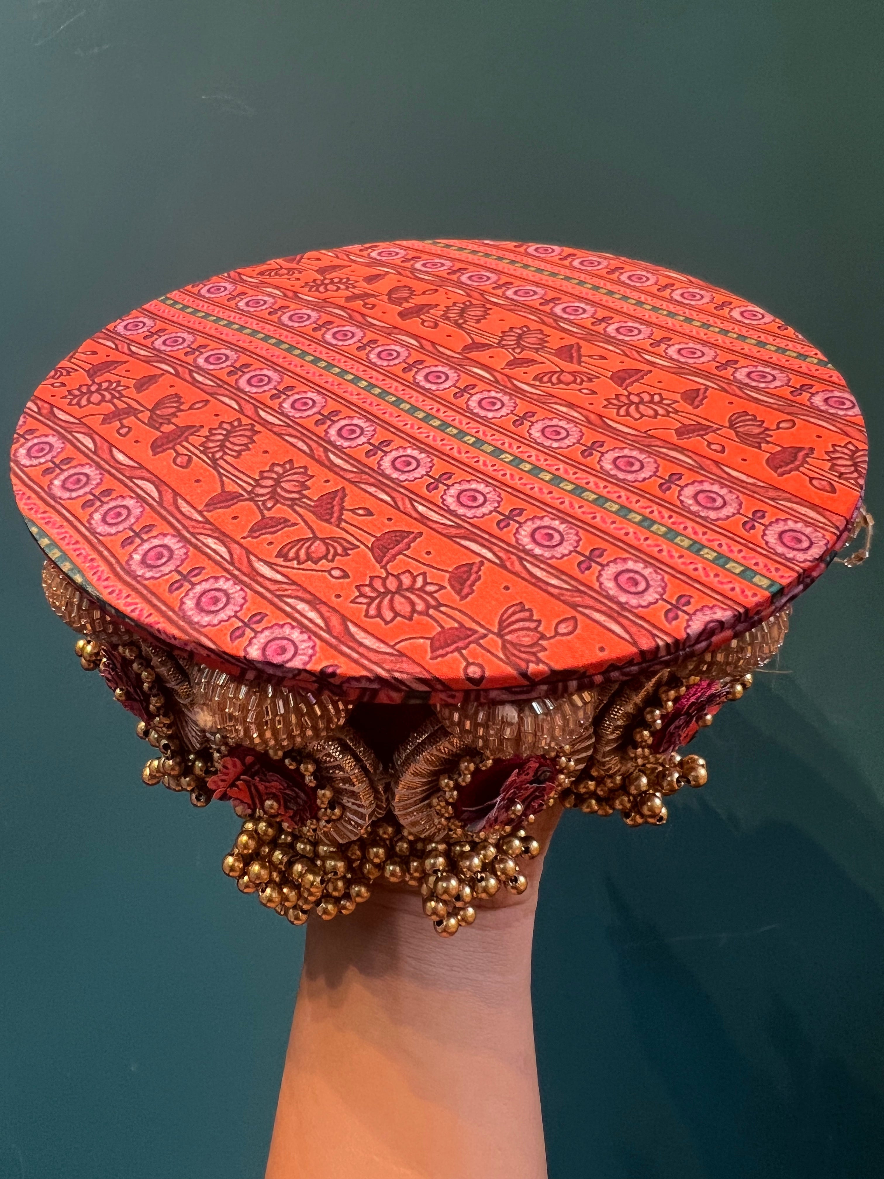Signature Lumba Vermillion Congruous Divine Pichwai Dangler Platter: 7 inches