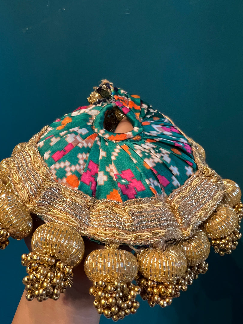 Beaded Lalji Poshak: Maroon Navratna Patola + OG Infloresence Divine Pichwai