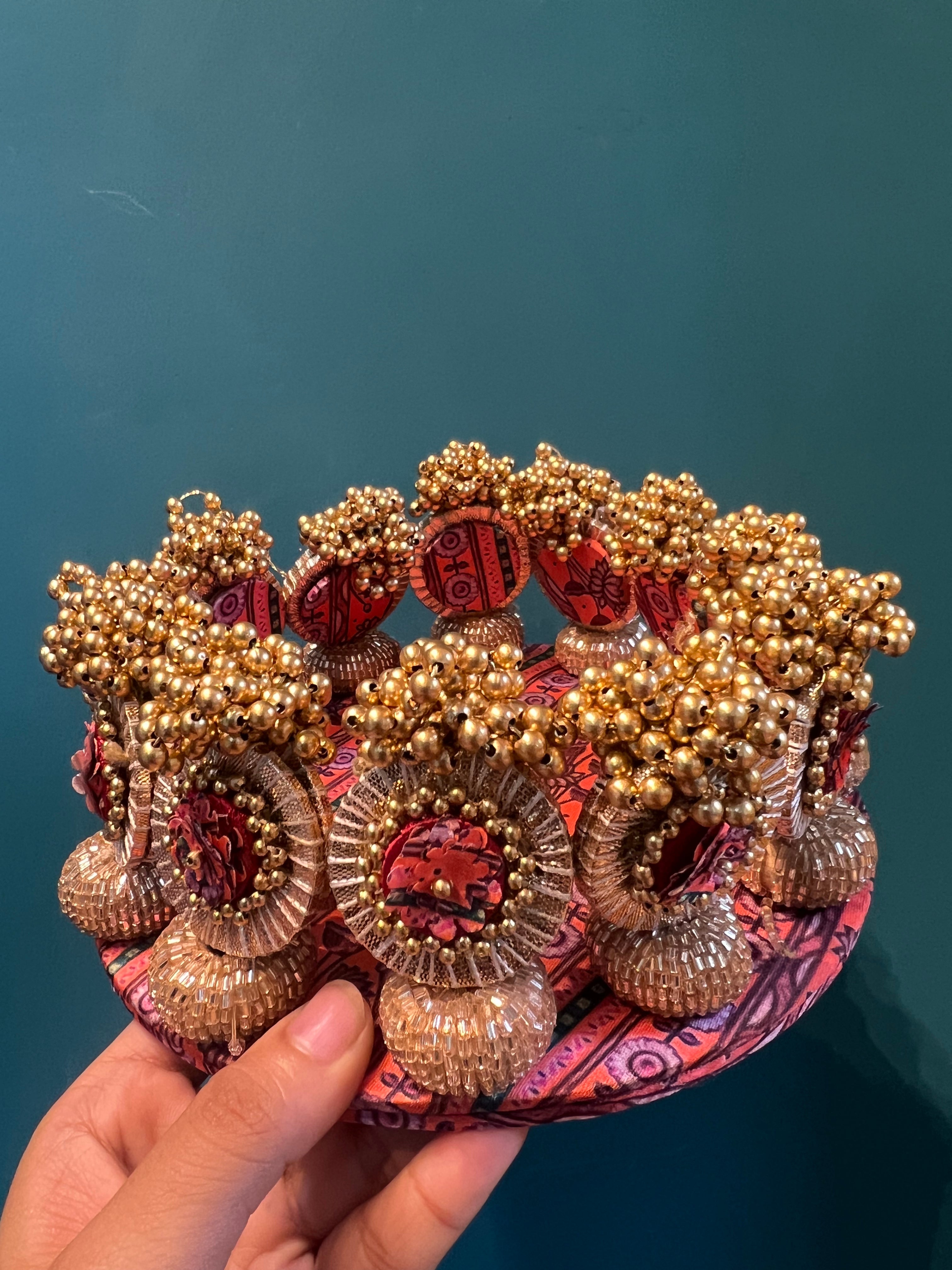 Signature Lumba Vermillion Congruous Divine Pichwai Dangler Platter: 7 inches