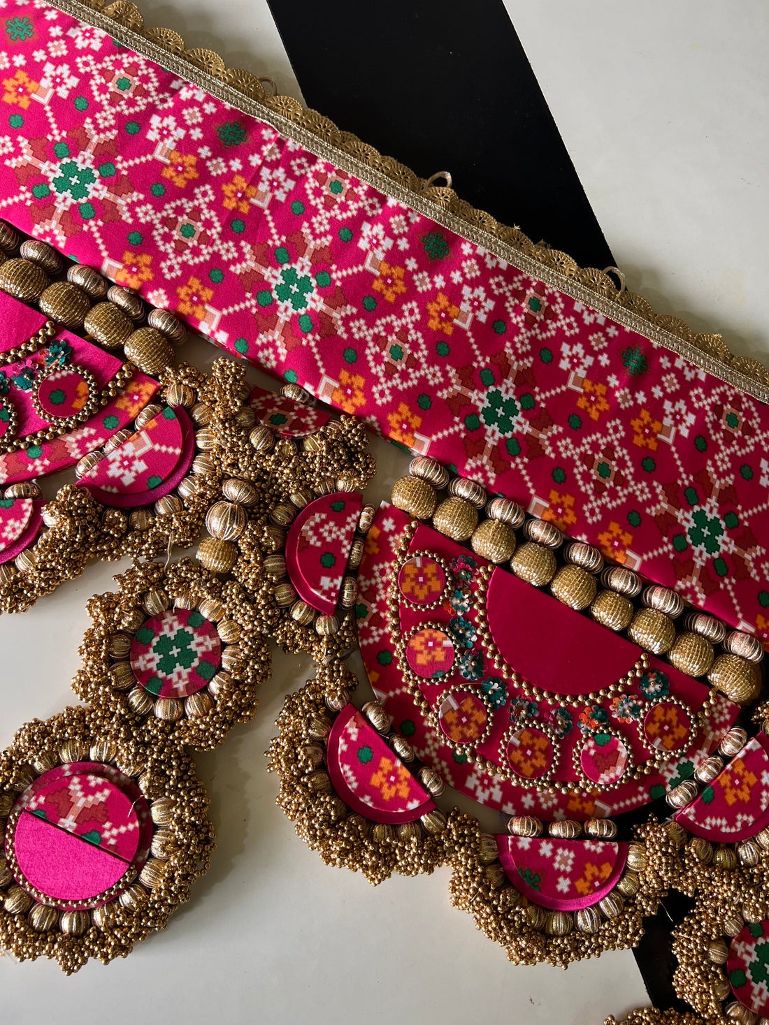 IBHI's AMBAJI TORAN: Classic Pink & Orange Navratna Patola