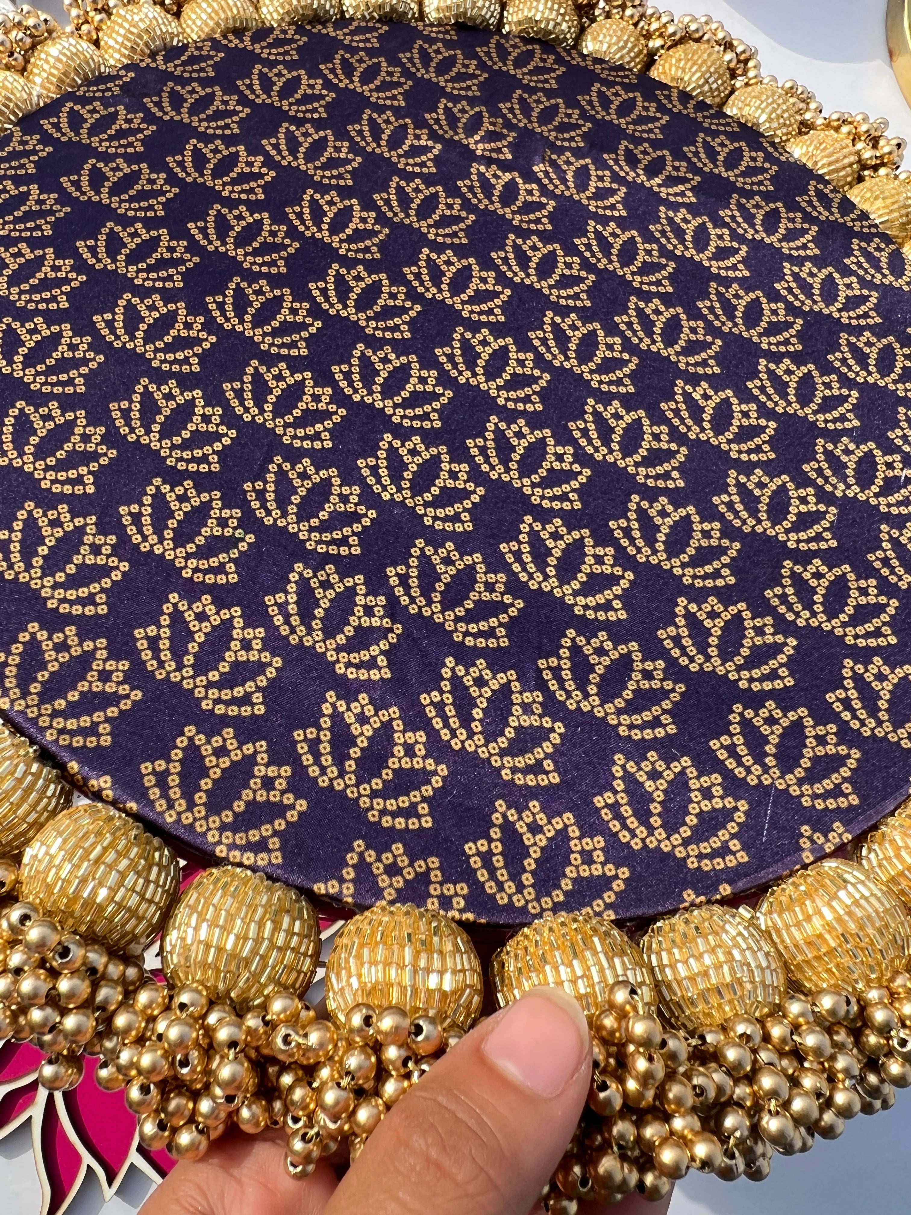 Blossom Ganesh Platter: Solid Maroon + Kamal Bandhej
