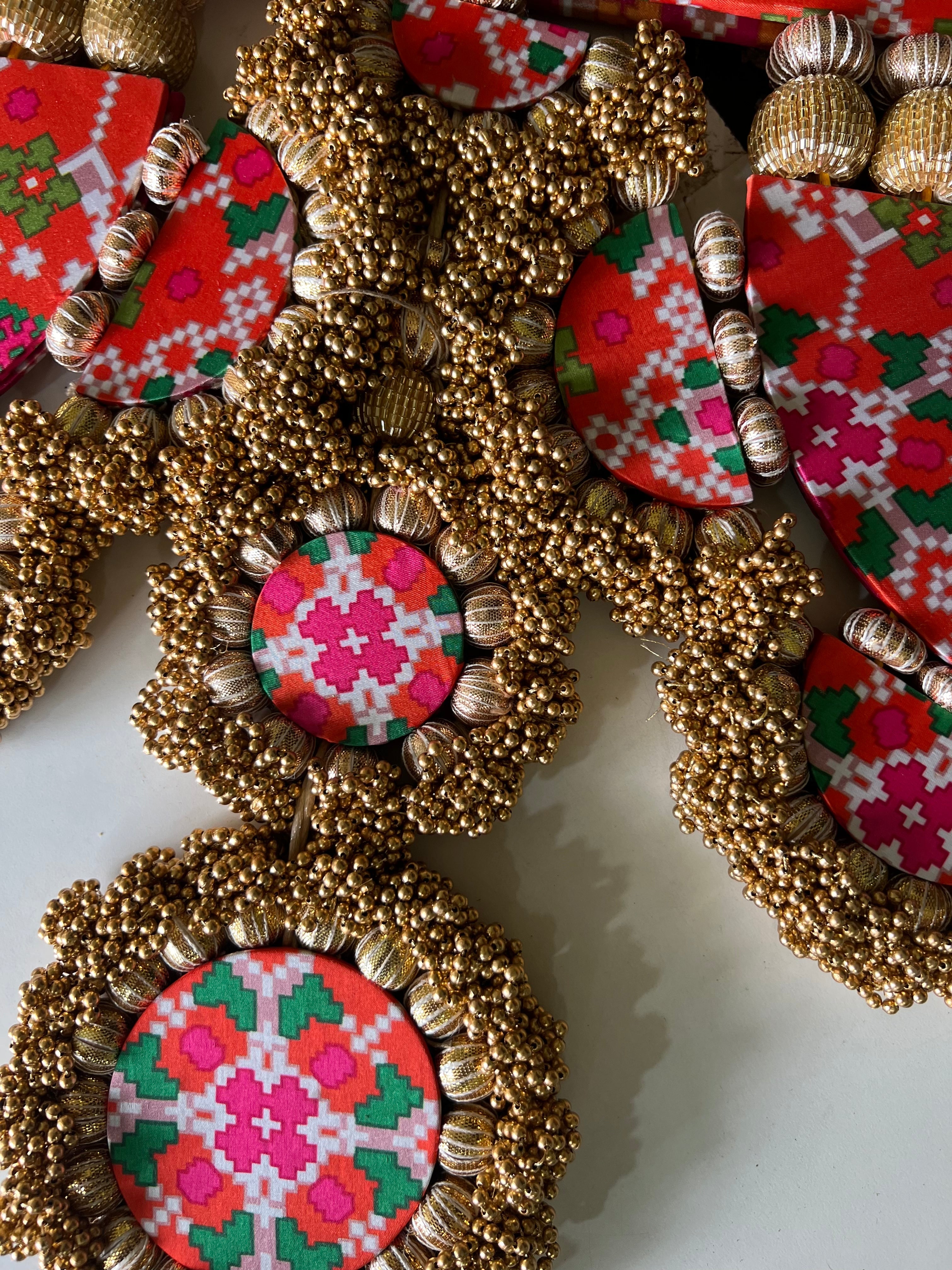 IBHI's AMBAJI TORAN: Classic Pink & Orange Navratna Patola