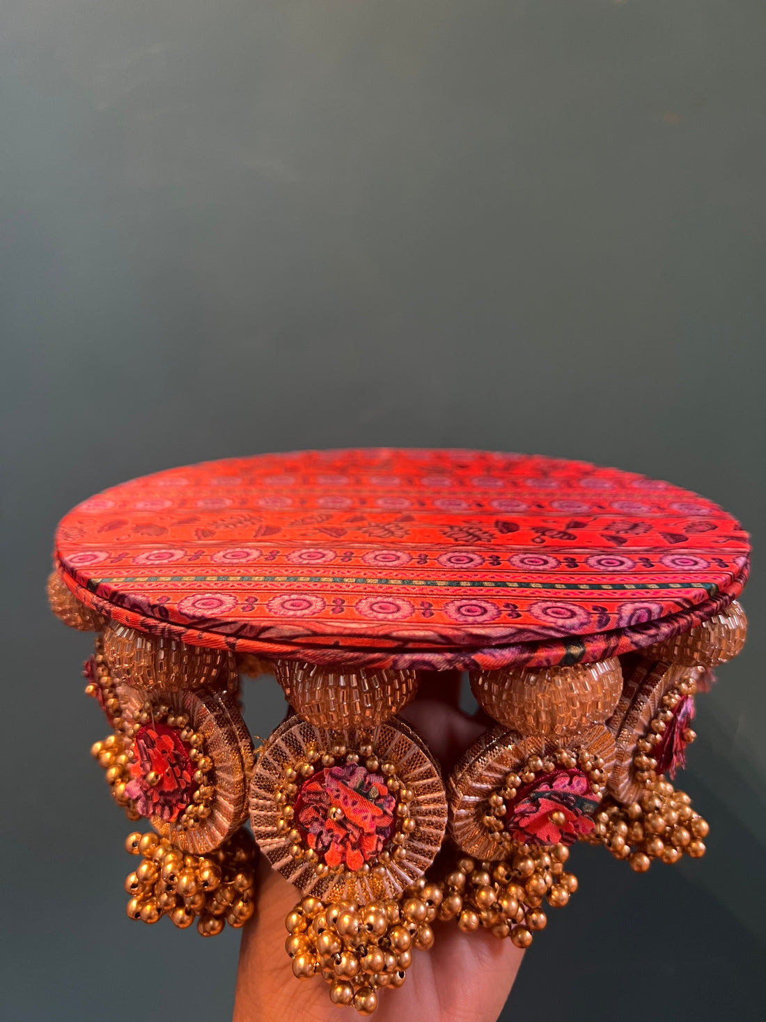 Signature Lumba Vermillion Congruous Divine Pichwai Dangler Platter: 7 inches