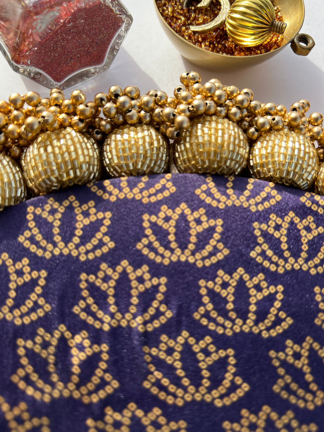 Blossom Ganesh Platter: Solid Maroon + Kamal Bandhej