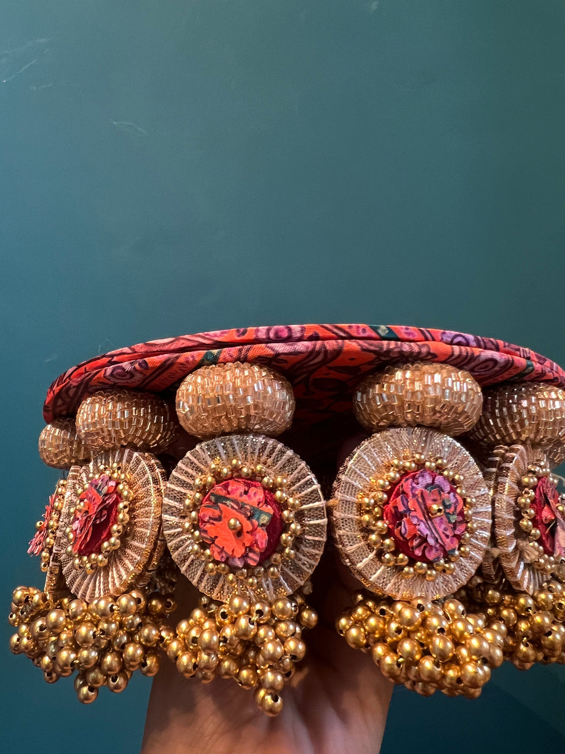 Signature Lumba Vermillion Congruous Divine Pichwai Dangler Platter: 7 inches