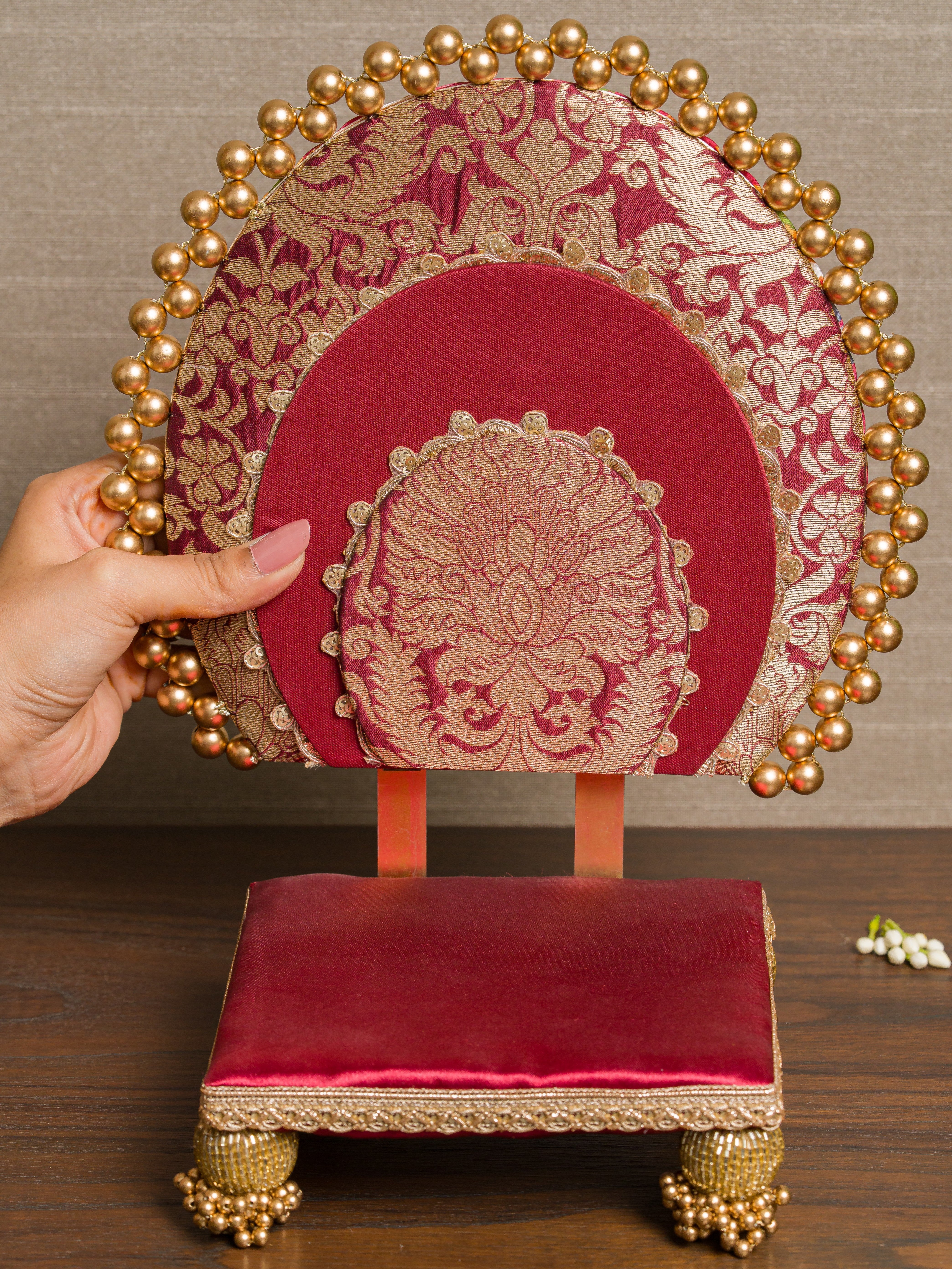 Two-Sided Maroon Navratna Patola & Gulmohar Zari Sihasan (Standard)
