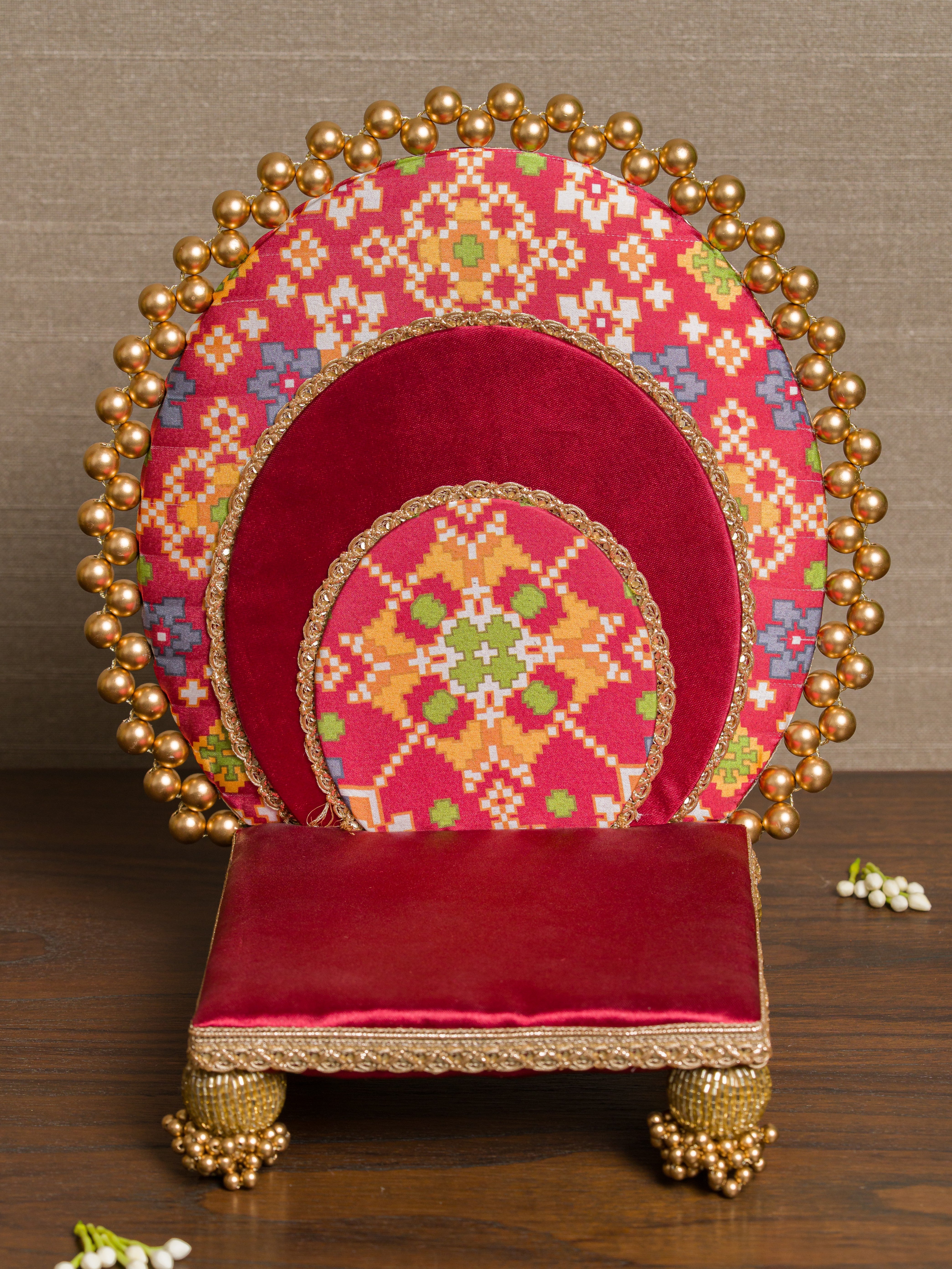 Two-Sided Maroon Navratna Patola & Gulmohar Zari Sinhasan - Custom