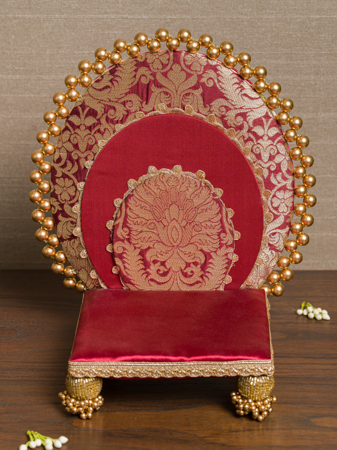Two-Sided Maroon Navratna Patola & Gulmohar Zari Sihasan (Standard)