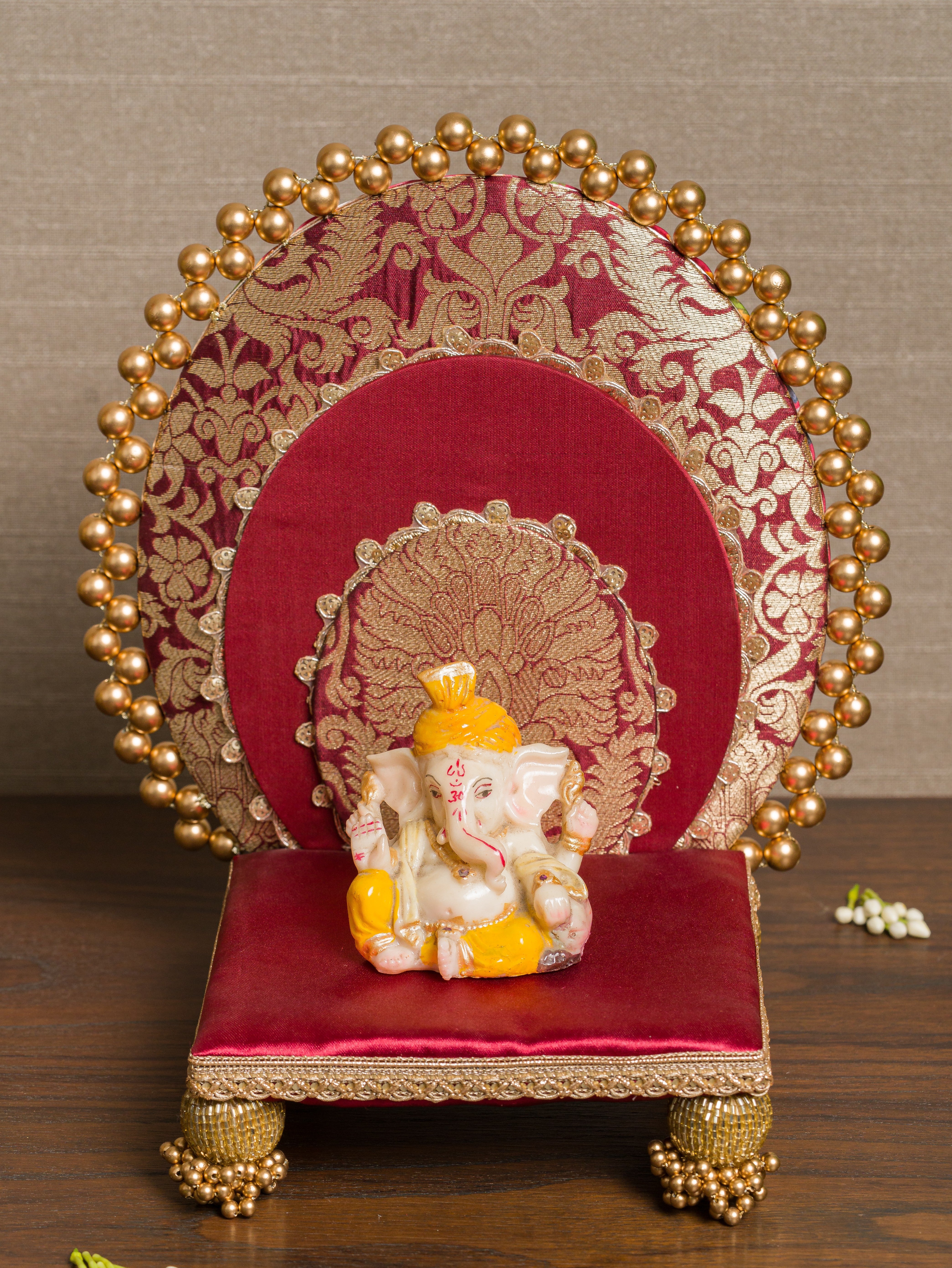 Two-Sided Maroon Navratna Patola & Gulmohar Zari Sinhasan - Custom