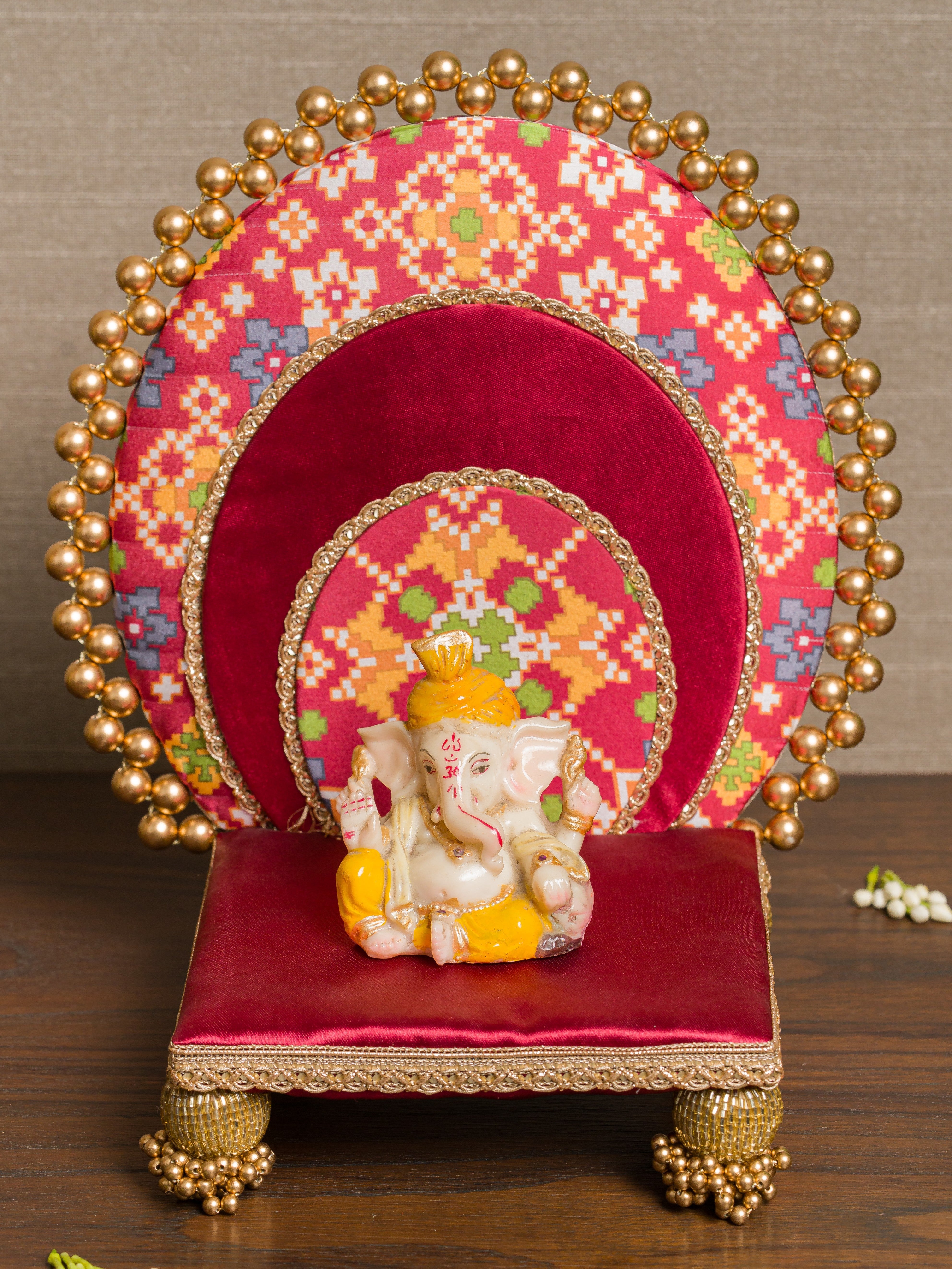 Two-Sided Maroon Navratna Patola & Gulmohar Zari Sinhasan - Custom