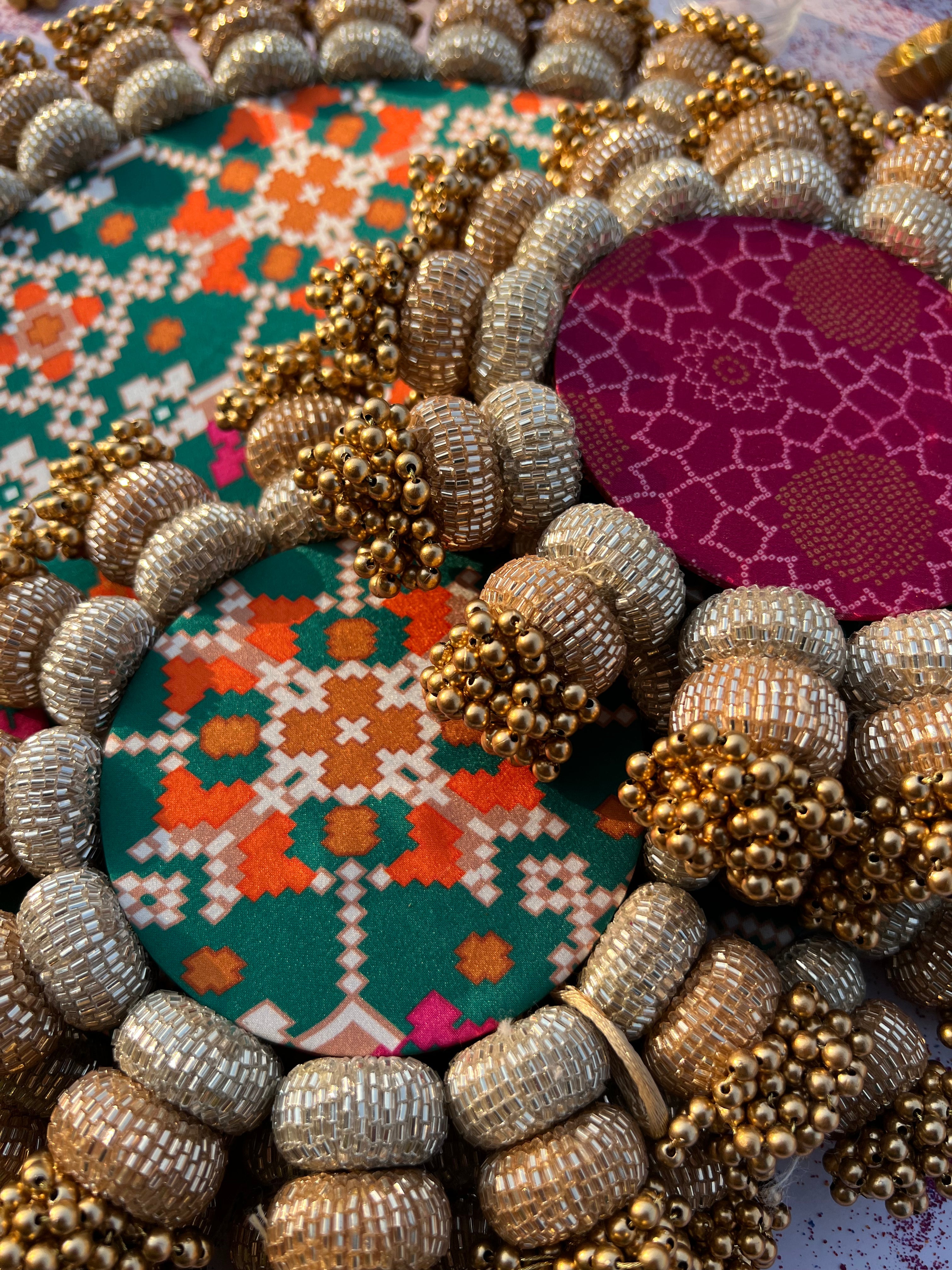 Chandbali combo : Bottle Green Navratna Patola + Rosie Rani Bandhej