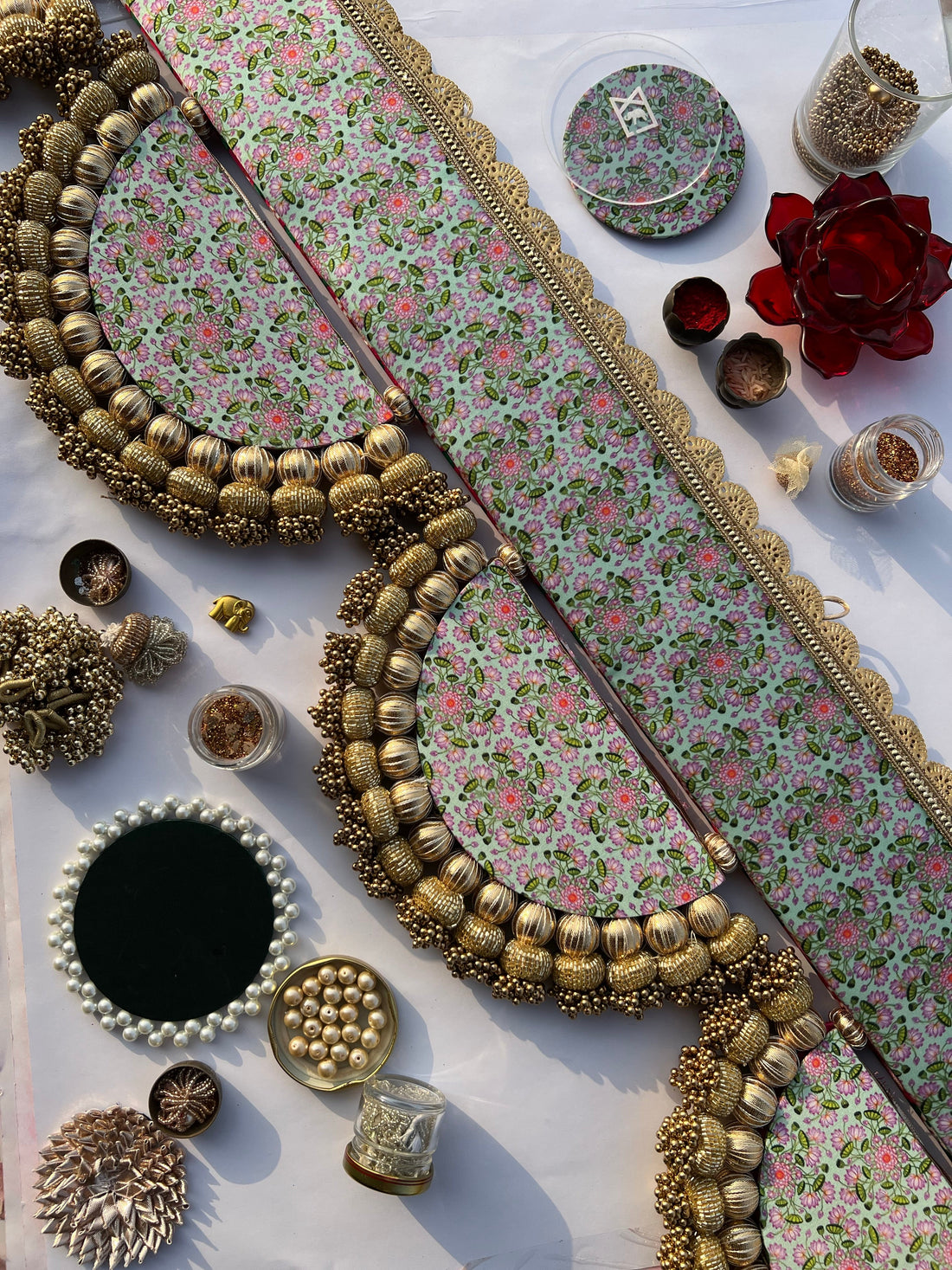 The Enchanted Chandbali: Pink Navratna Patola & Pastel Pistachio Inflorescence Divine Pichwai Two Way Toran