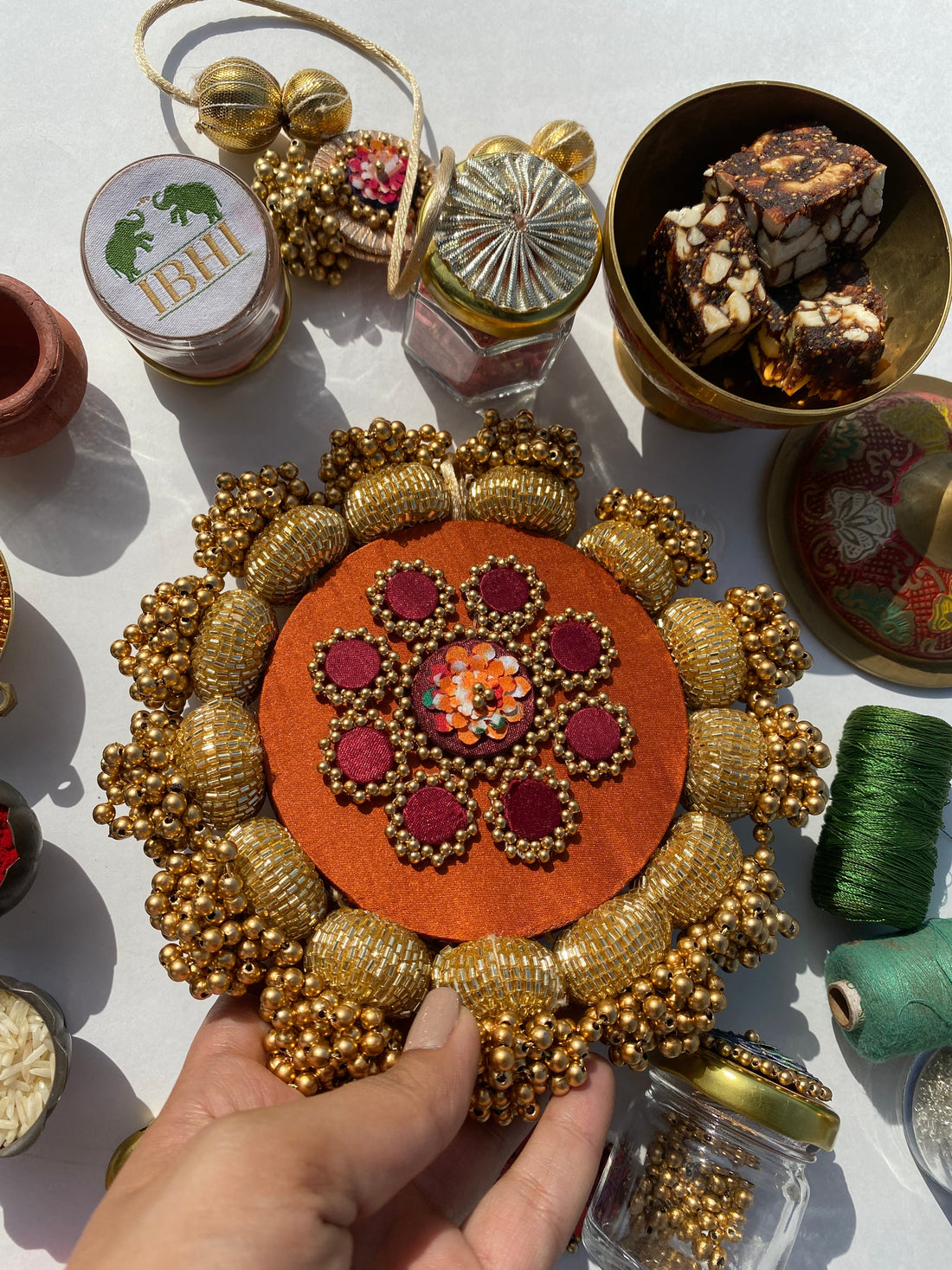 Mandala DIVA DIYA Platter: Solid Vermillion + Vermillion Congruous Divine Pichwai