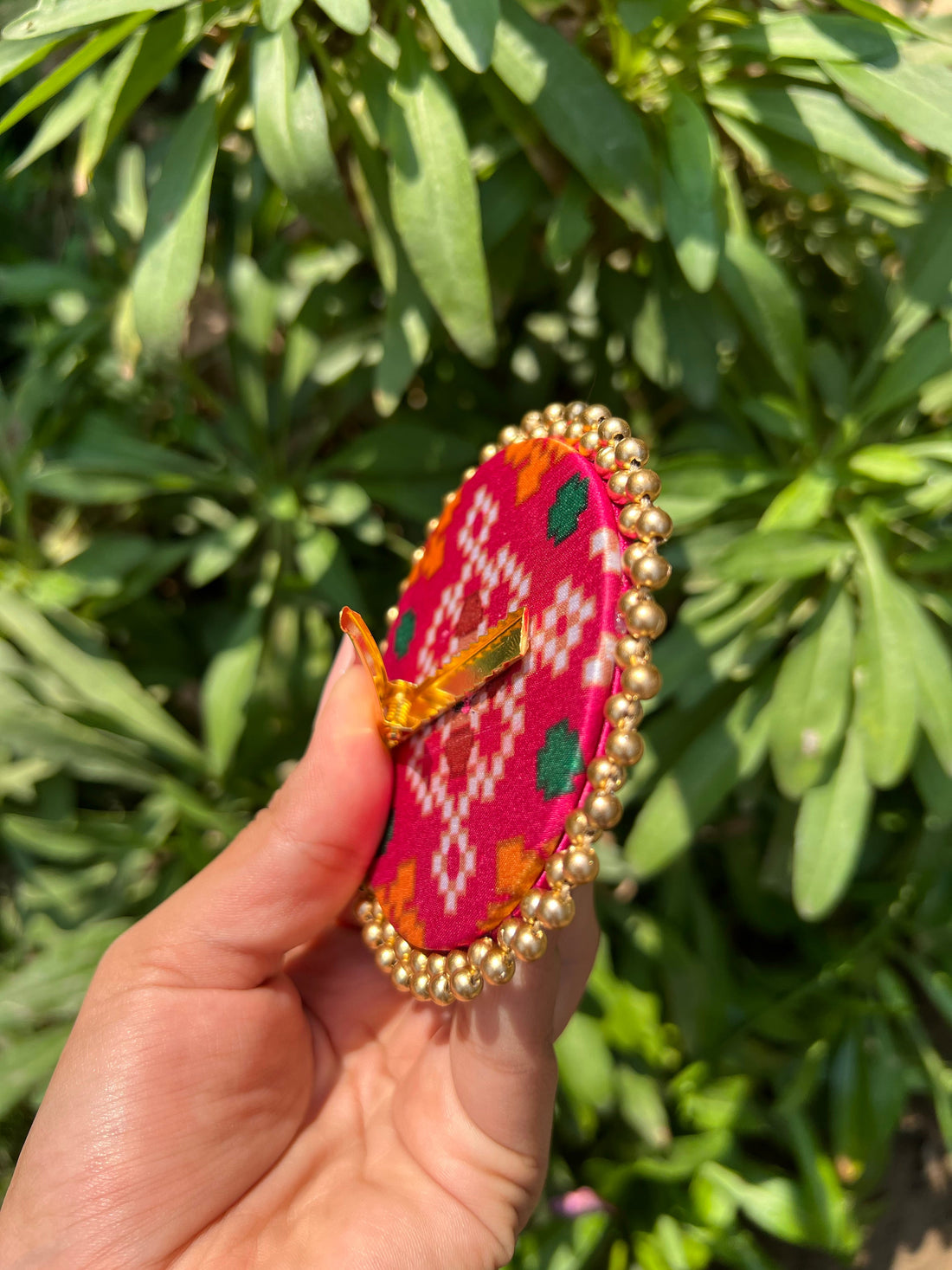 Enchanted Pink Navratna Patola Beaded Juda Brooch