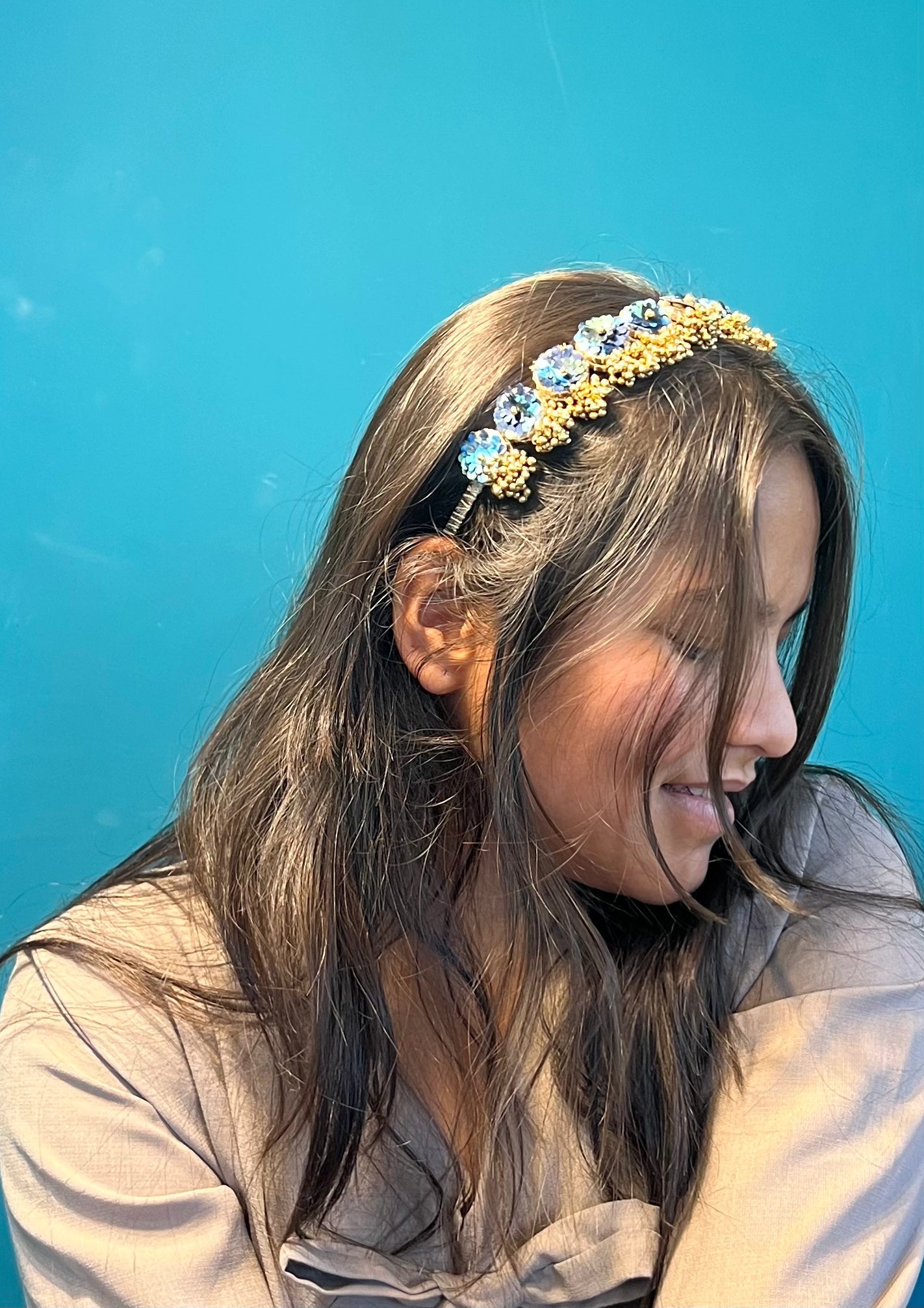 Enchanted Blue Colloquial Divine Pichwai Mini Lumba Hair band