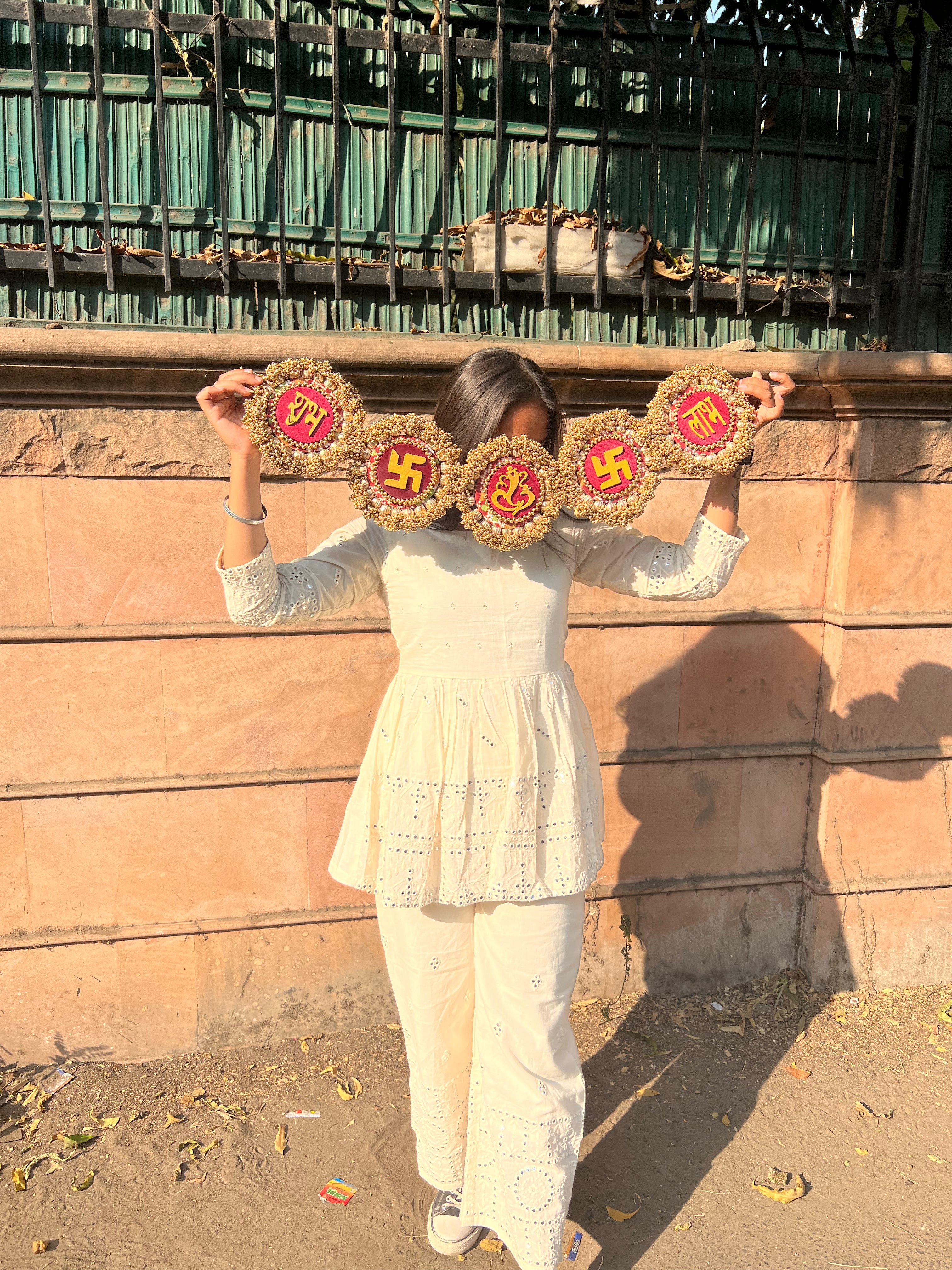 One Of A Kind Rasam Rivaaj Motif Maroon + Bottle Green Navratna Toran (Flexible)