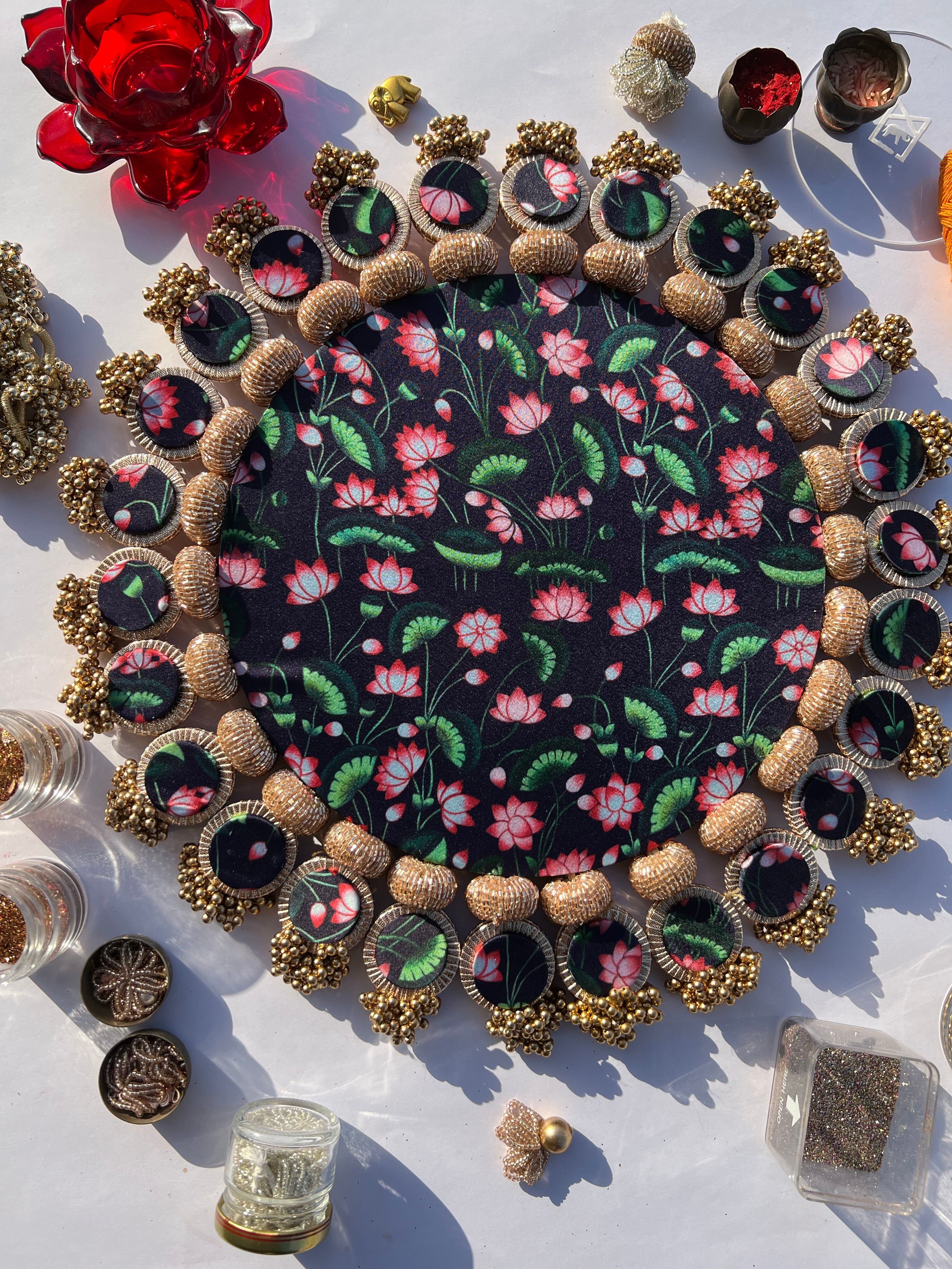 Inflorescences & Pink Colloquial Divine Pichwai Whole Emblem Glass Rhapsody Lumba Rangoli