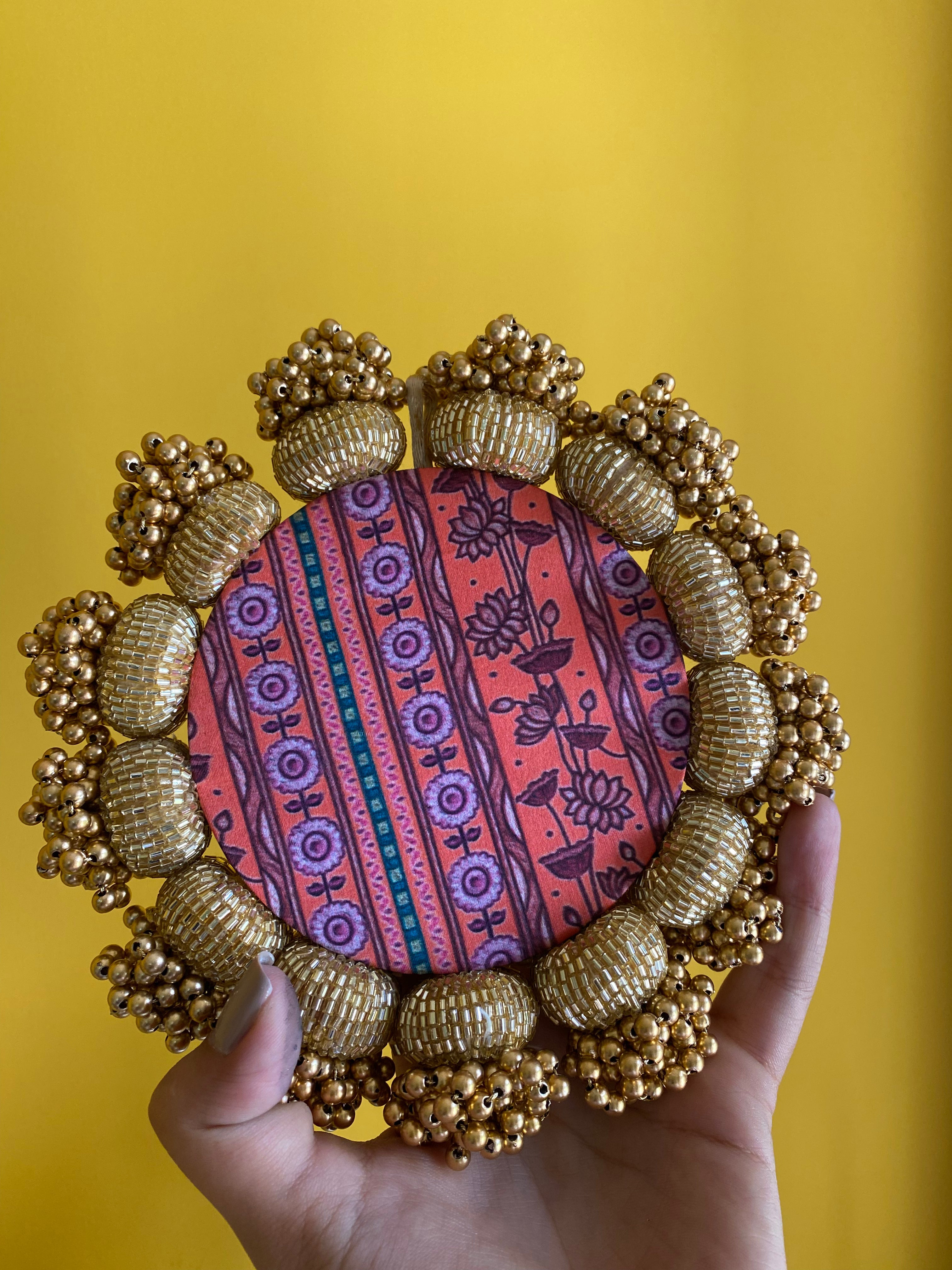 Mandala DIVA DIYA Platter: Solid Vermillion + Vermillion Congruous Divine Pichwai