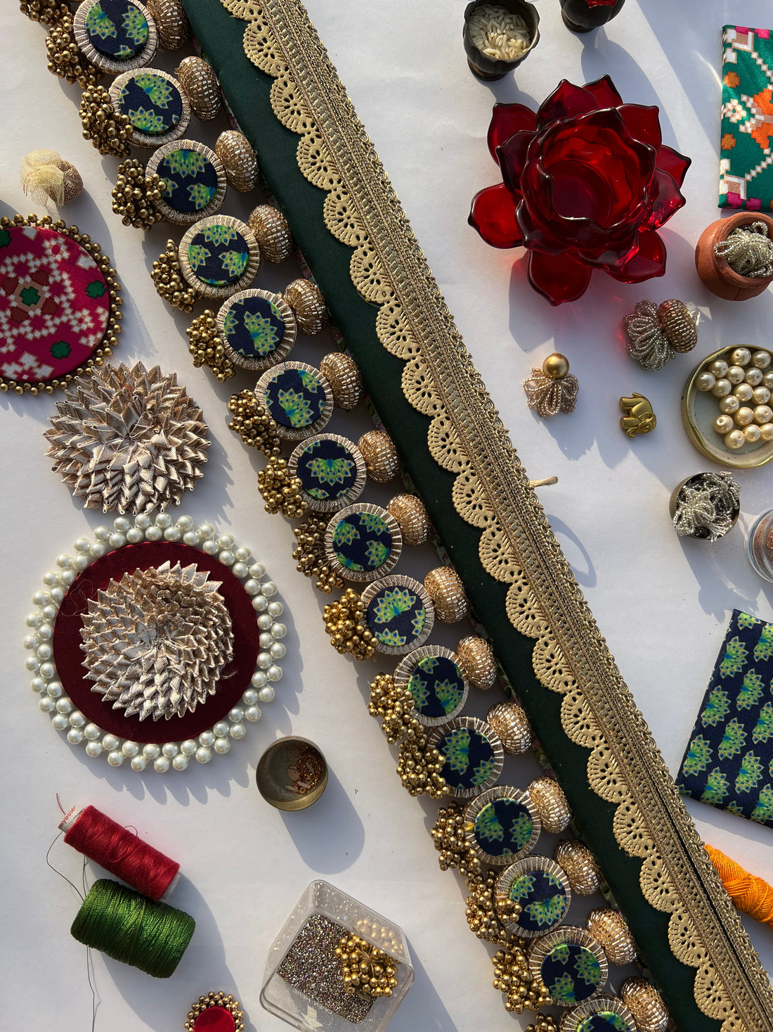 SLEEK: Green Solid Silk & Pastel Pistachio Inflorescence Divine Pichwai Signature Toran (SOLID)