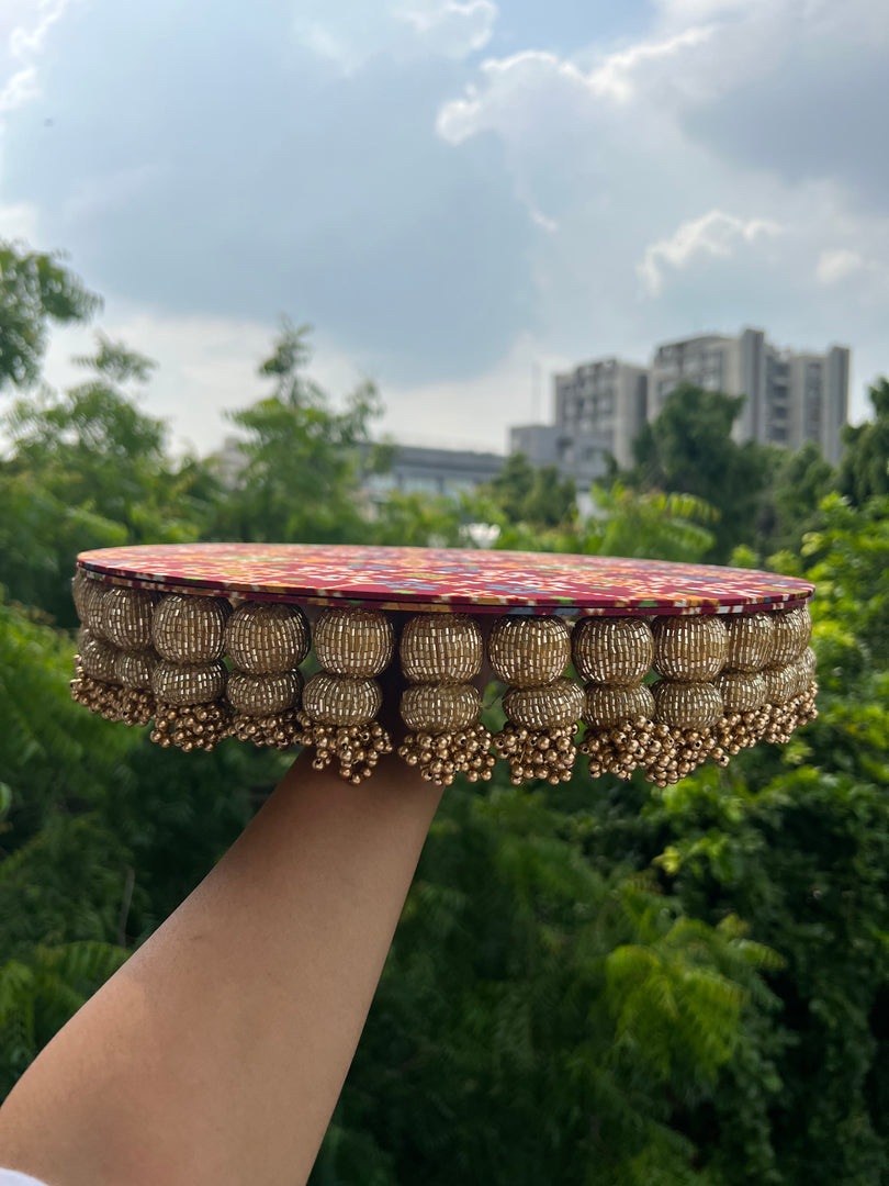 Bottle Green Navratna Patola Dangler Platter- Large