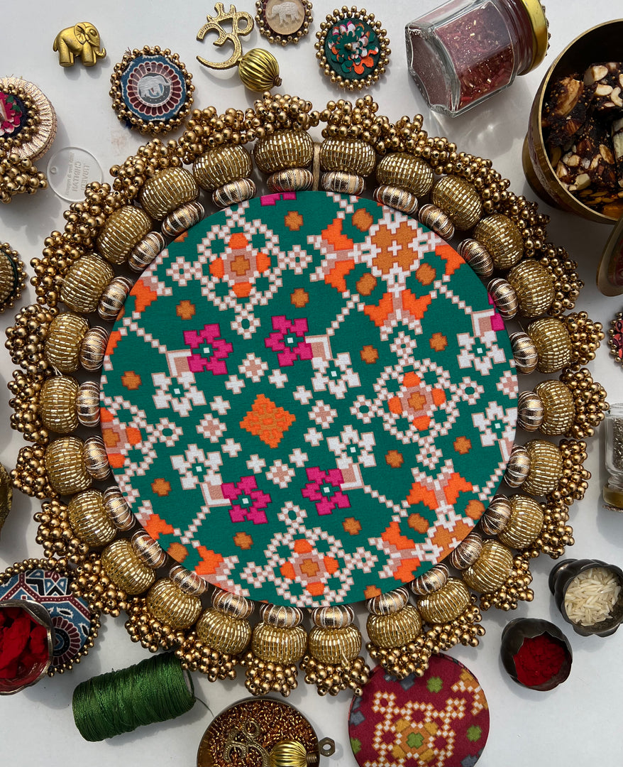 Mini Ganesh Platter: Lemon Yellow +  Vermillion Congruous Divine Pichwai