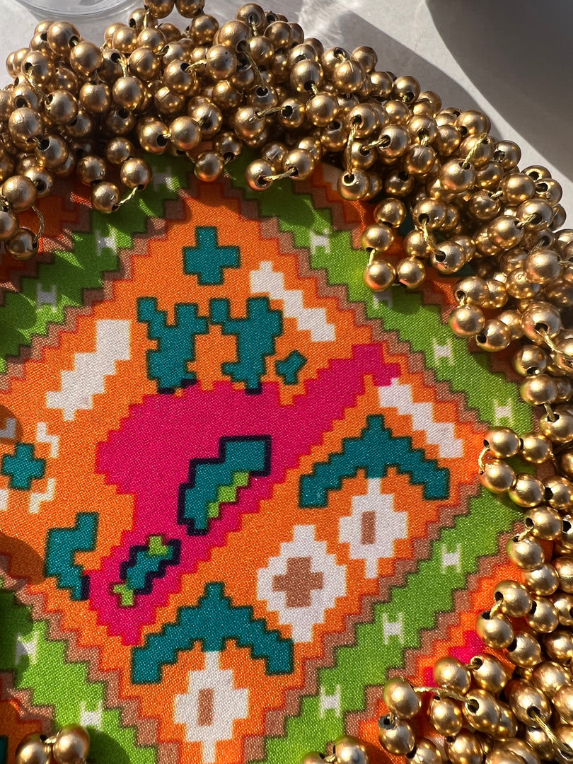 FIFO Platter: Golden Yellow + Maroon Navratna Patola