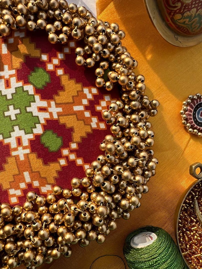 FIFO Platter: Golden Yellow + Maroon Navratna Patola