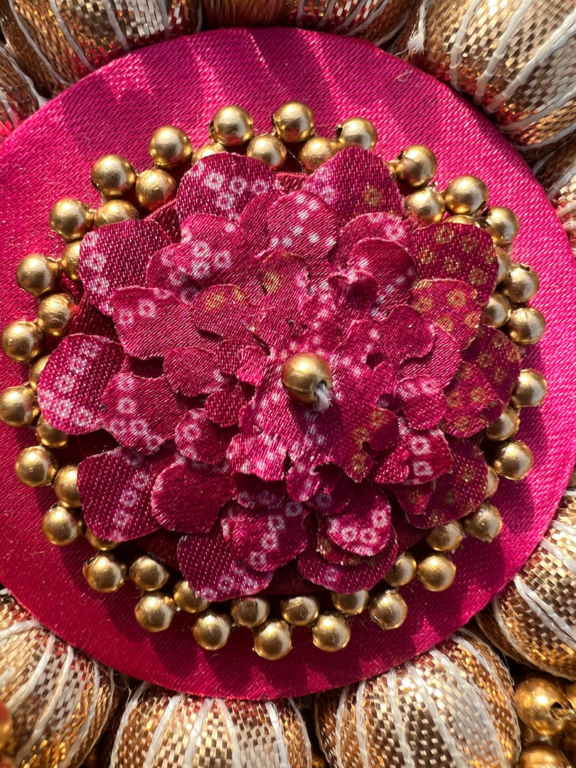 Tea Light Platter- Solid Pink + Pink Navratna Patola