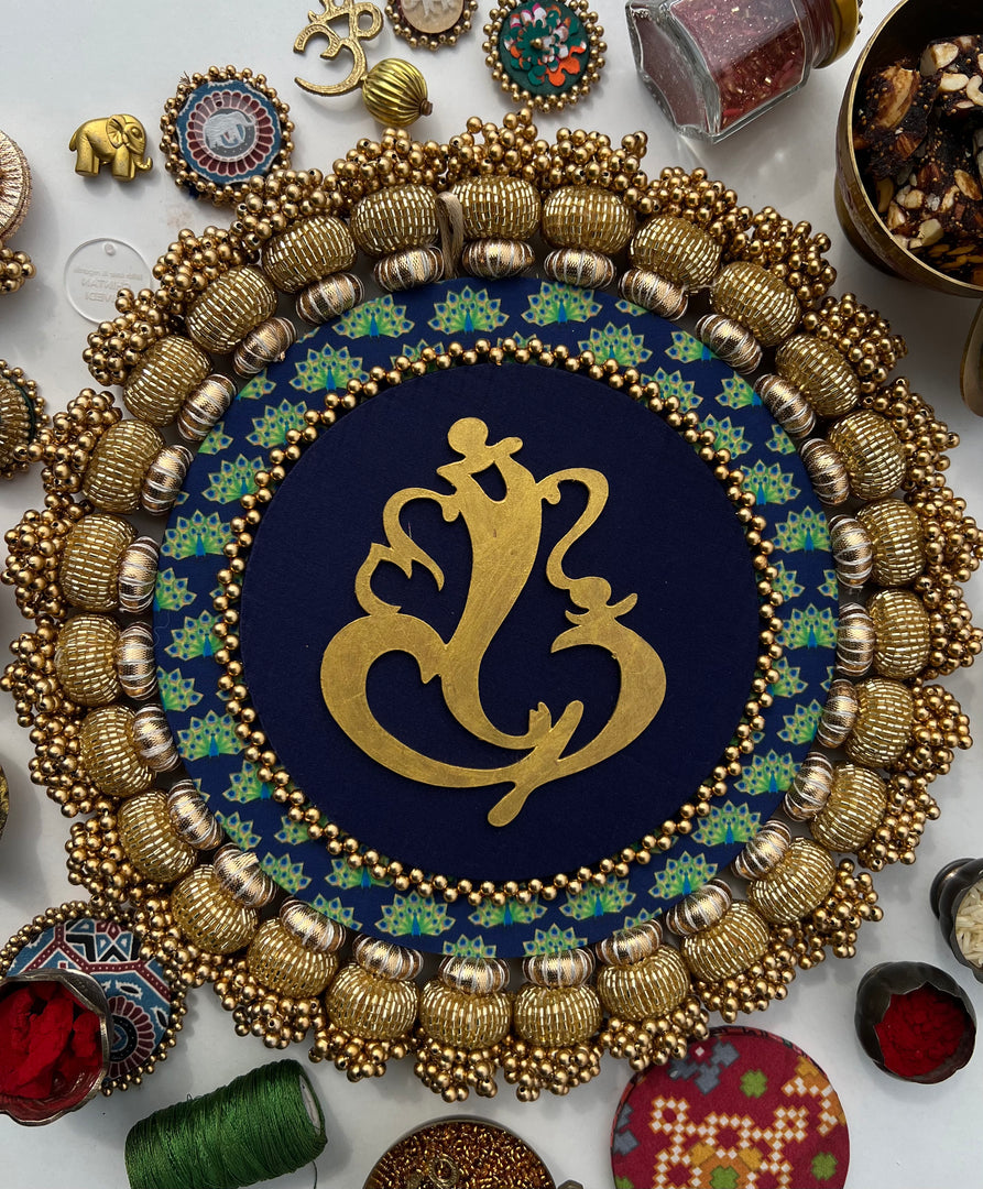 Mini Ganesh Platter: Lemon Yellow +  Vermillion Congruous Divine Pichwai