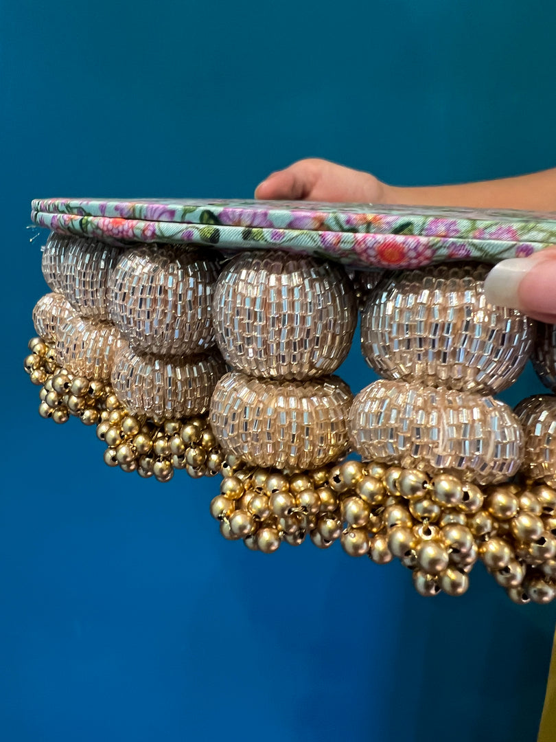Golden Yellow Navratna Patola Dangler Platter (Medium)