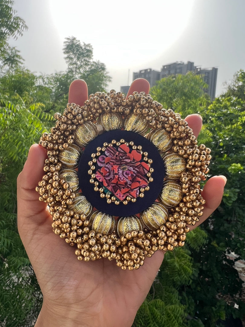 Tea Light Platter- Solid Pink + Pink Navratna Patola