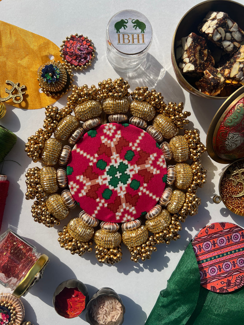 Chaandbali OM Platter: OG Inflorescence Divine Pichwai + Maroon Navratna Patola