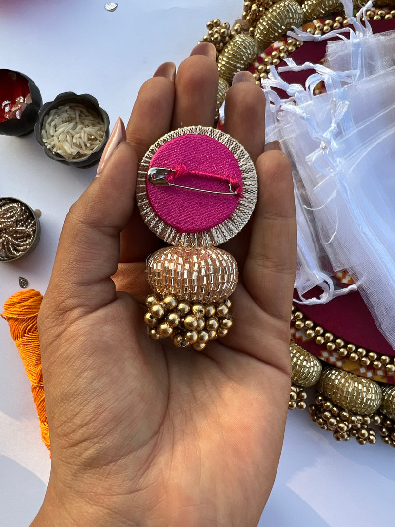 Enchanted Pink Navratna Patola Beaded Brooch