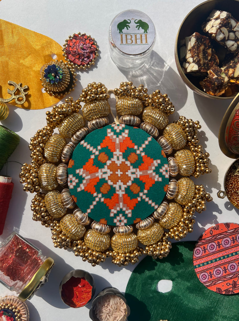Chaandbali OM Platter: OG Inflorescence Divine Pichwai + Maroon Navratna Patola
