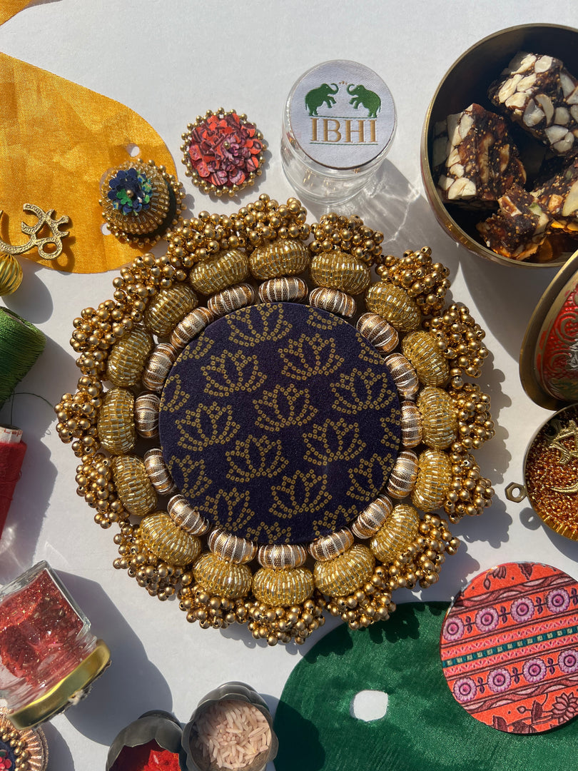 Chaandbali OM Platter: OG Inflorescence Divine Pichwai + Maroon Navratna Patola