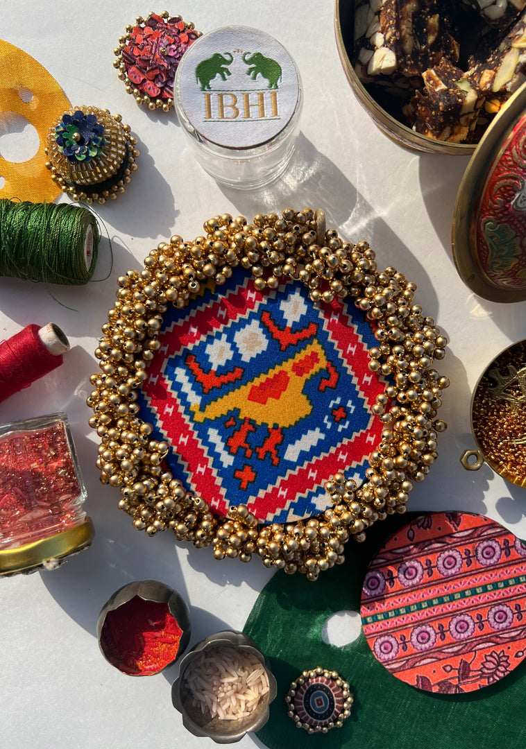 FIFO Platter: Golden Yellow + Maroon Navratna Patola