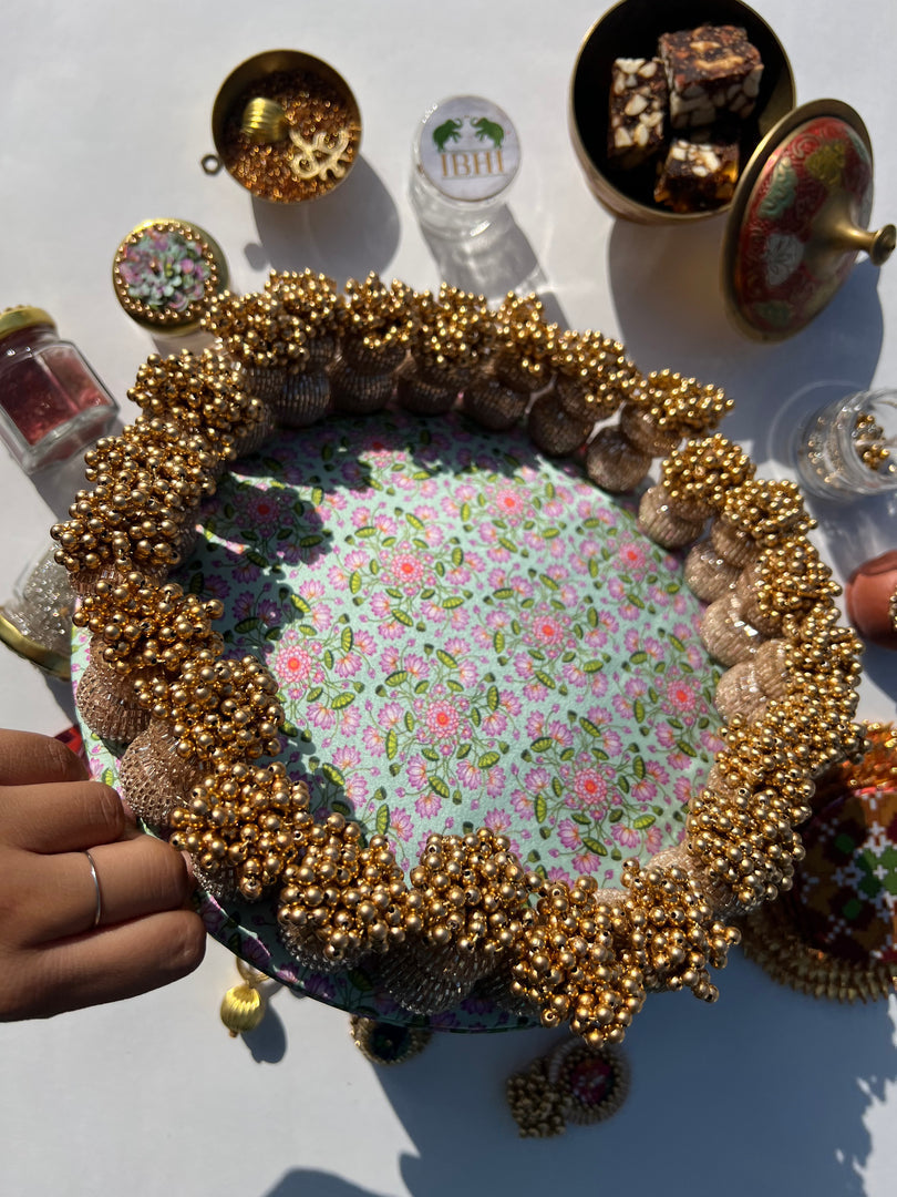Golden Yellow Navratna Patola Dangler Platter (Medium)