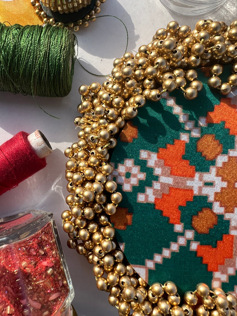 FIFO Platter: Golden Yellow + Maroon Navratna Patola