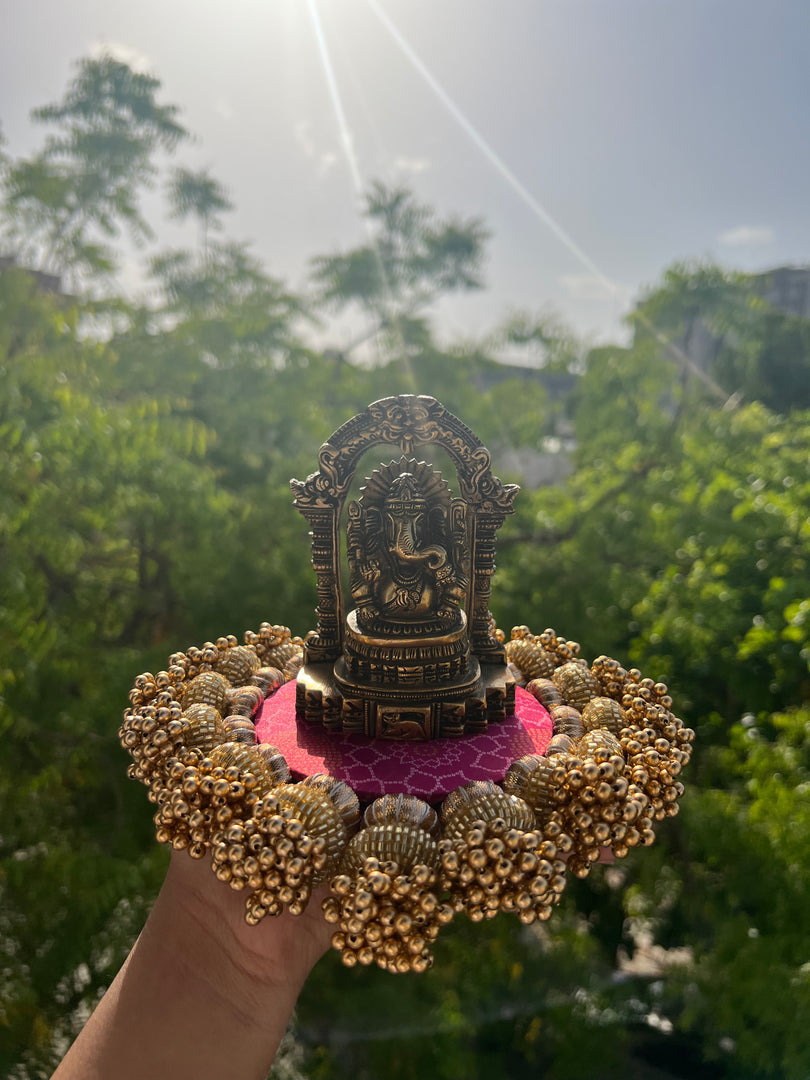 Chaandbali OM Platter: OG Inflorescence Divine Pichwai + Maroon Navratna Patola